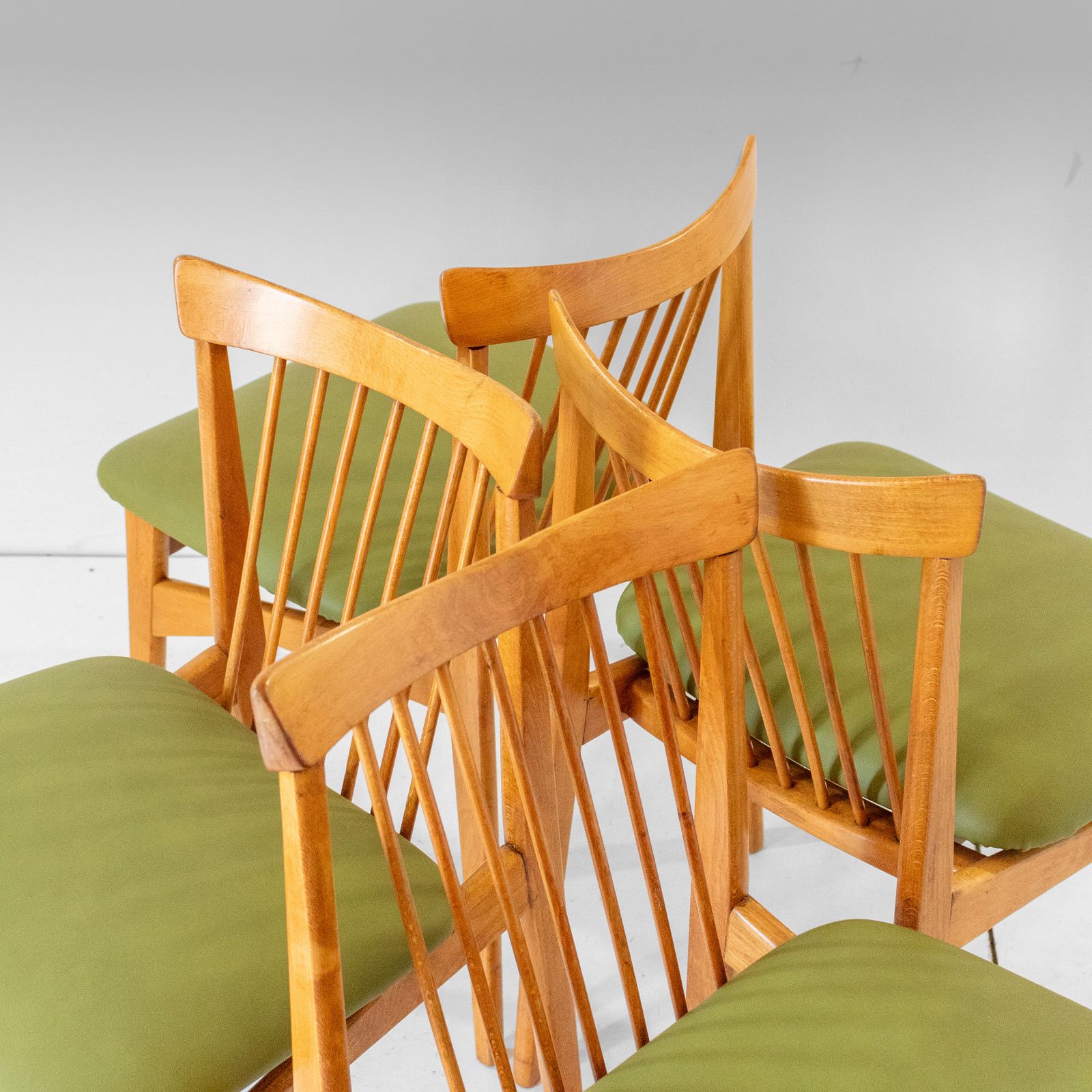 Four Mid Century Modern Italian Wood Dining Chairs In The Style Of Ico Parisi photo vinterior