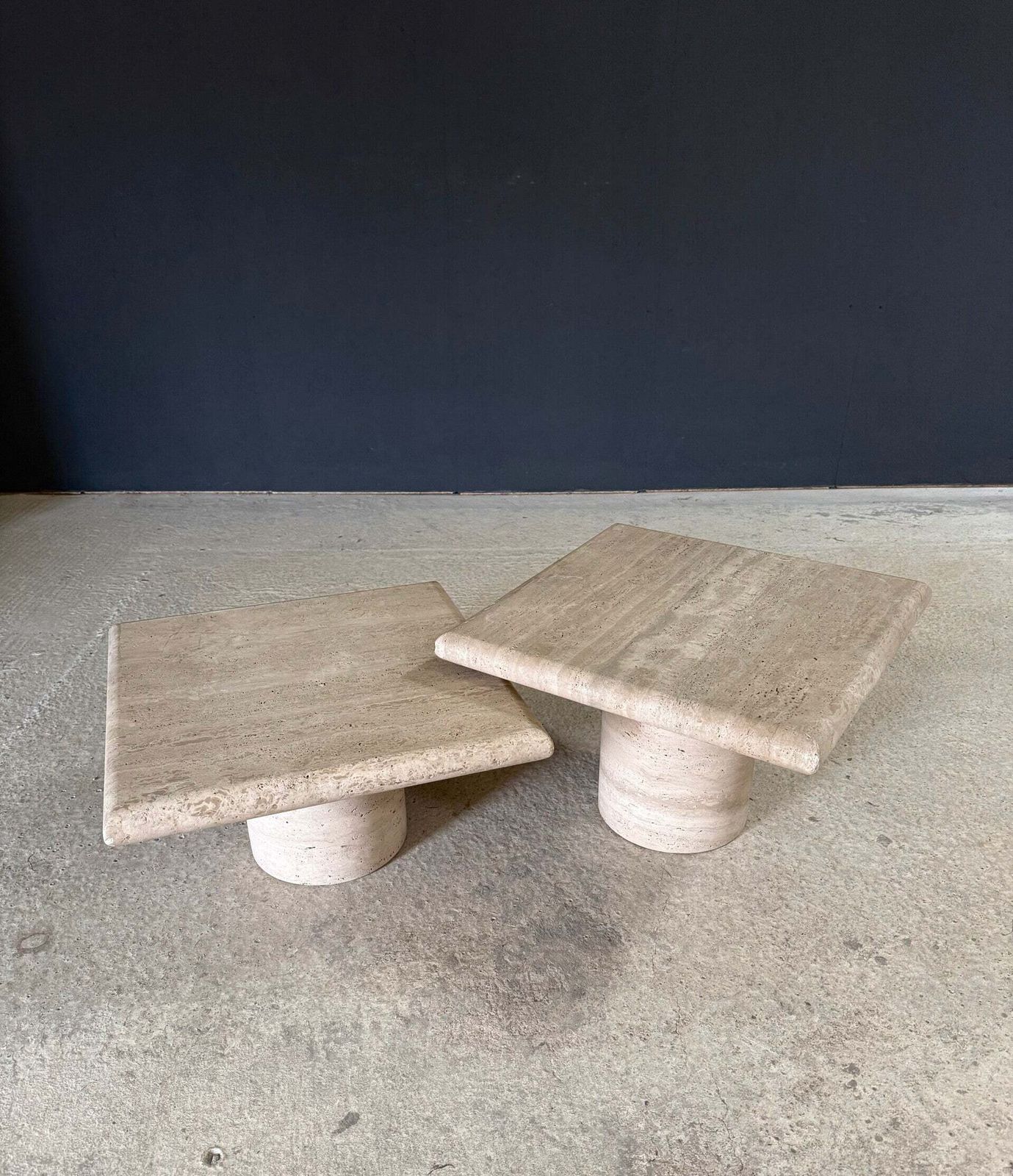 Postmodern Design Travertin Side Table Set By Angelo Mangiarotti For Up & Up, Italy 1970's photo for sale