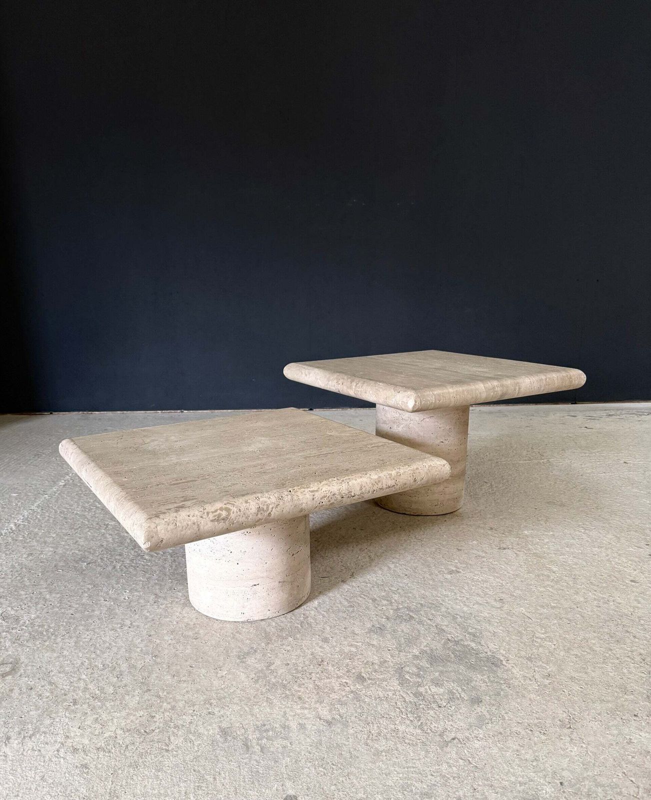Postmodern Design Travertin Side Table Set By Angelo Mangiarotti For Up & Up, Italy 1970's photo vinterior