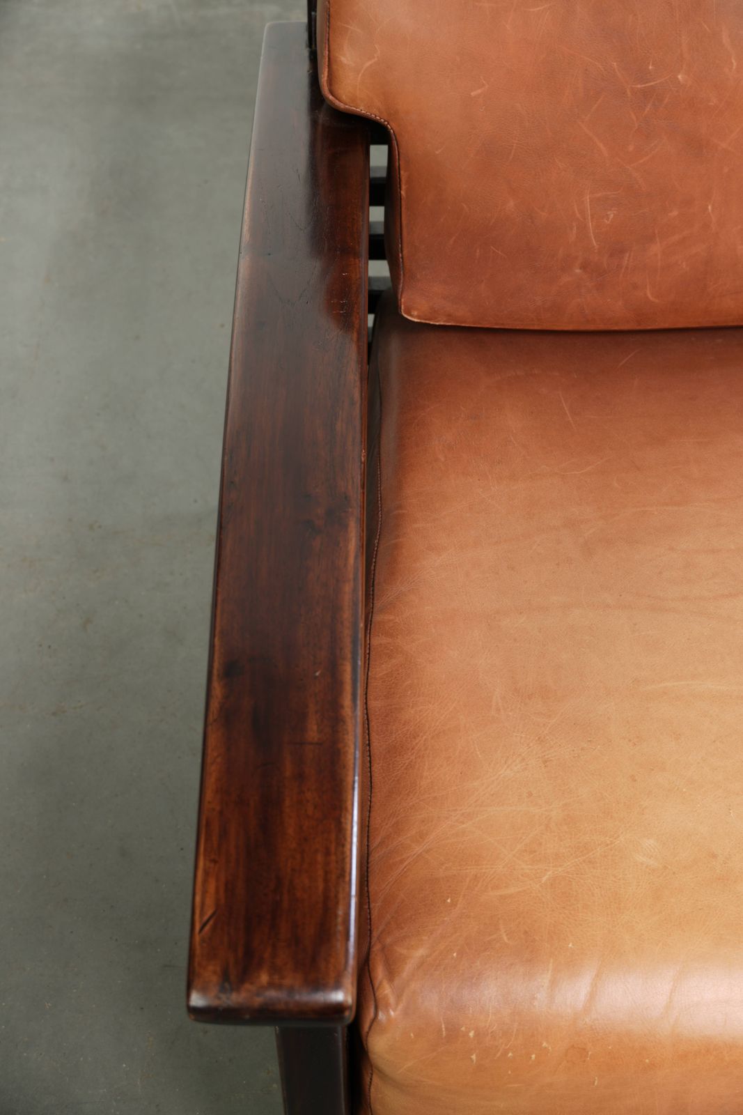 Comfortable And Beautiful Cognac Colored Cowhide Armchair In Luxurious Art Deco Design photo buy