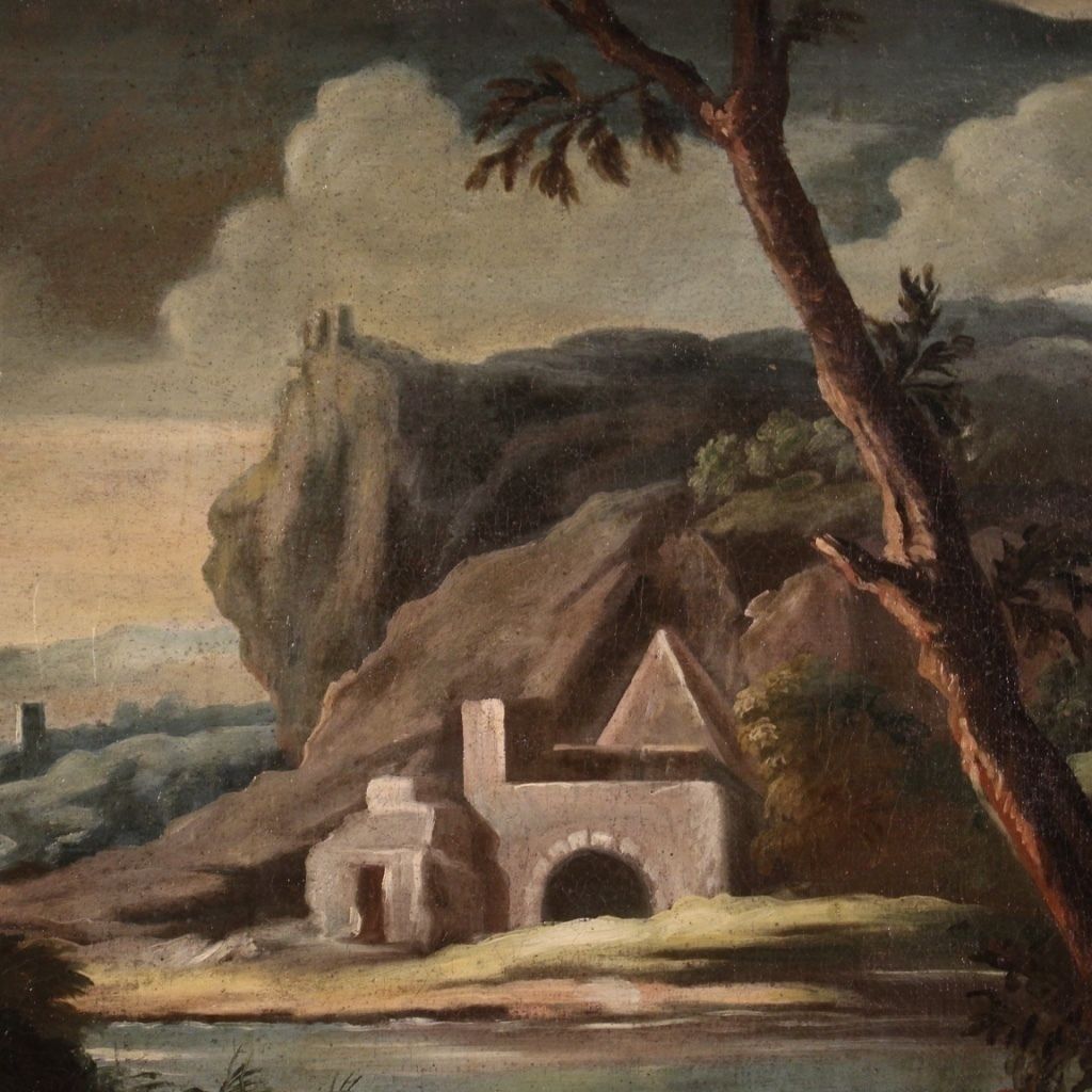 photo for sale Antique Painting Landscape With Characters From 18th Century