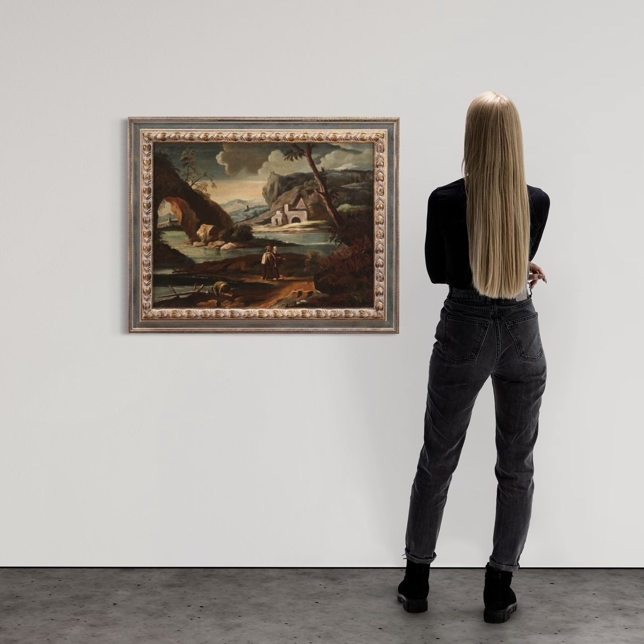 photo buy Antique Painting Landscape With Characters From 18th Century