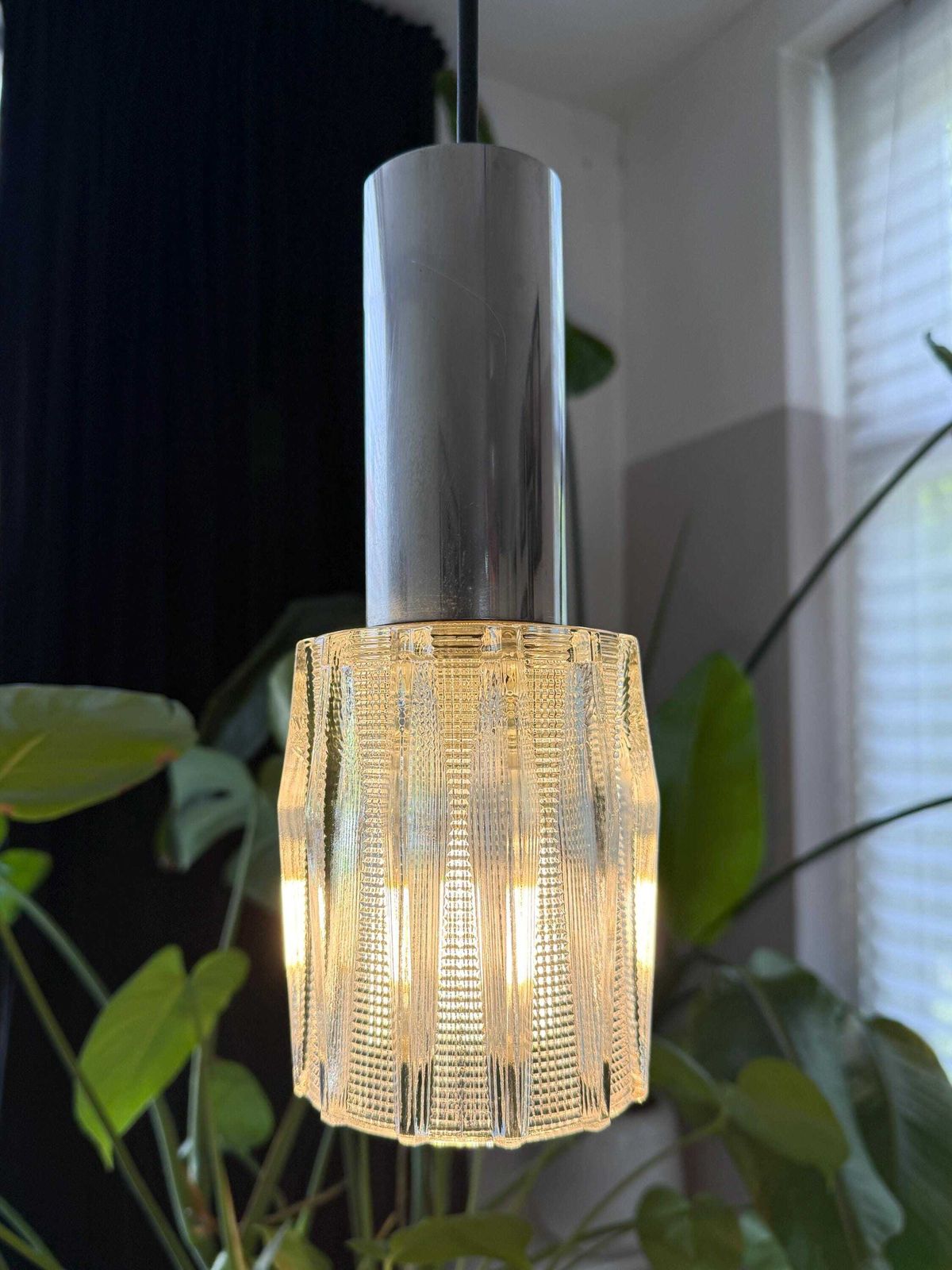 Vintage Pair Of Textured Glass Pendant Lights | Mid Century Modern, 1960/70s photo vinterior