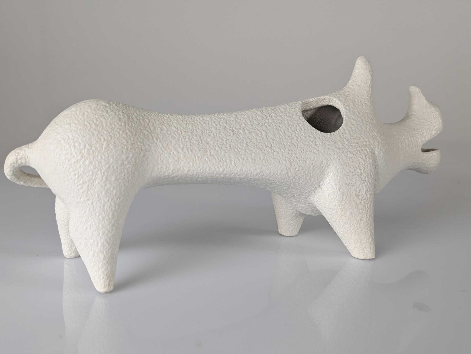 Mid Century Ceramic Sculpture Of A White Rhinoceros By Roberto Rigon, Italy, 1970s photo vinterior