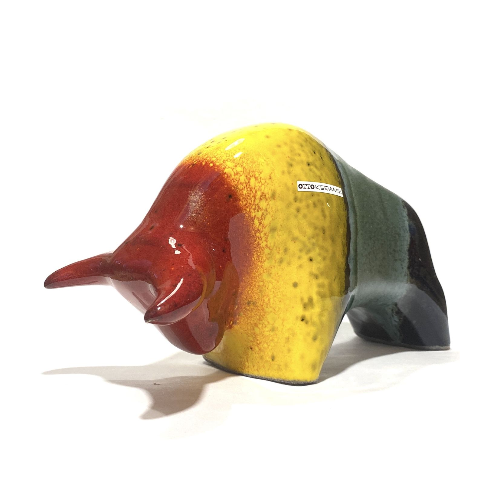 Otto Keramik Keramische Stier in Multicolour Regenboogglazuur, West German Pottery Stijl Sculptuur photo buy