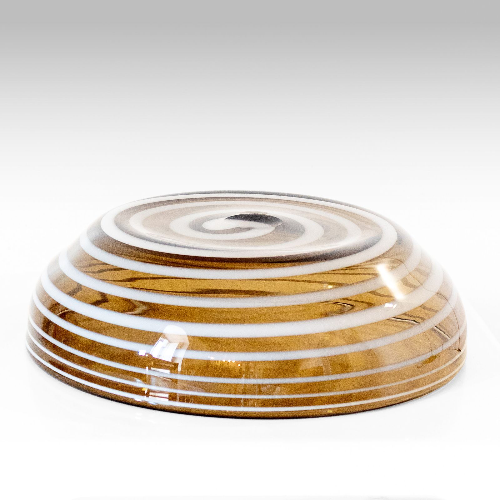 Venini Style Murano Sommerso Glass Centerpiece Bowl With Stripes Coffee & White photo Home Decor