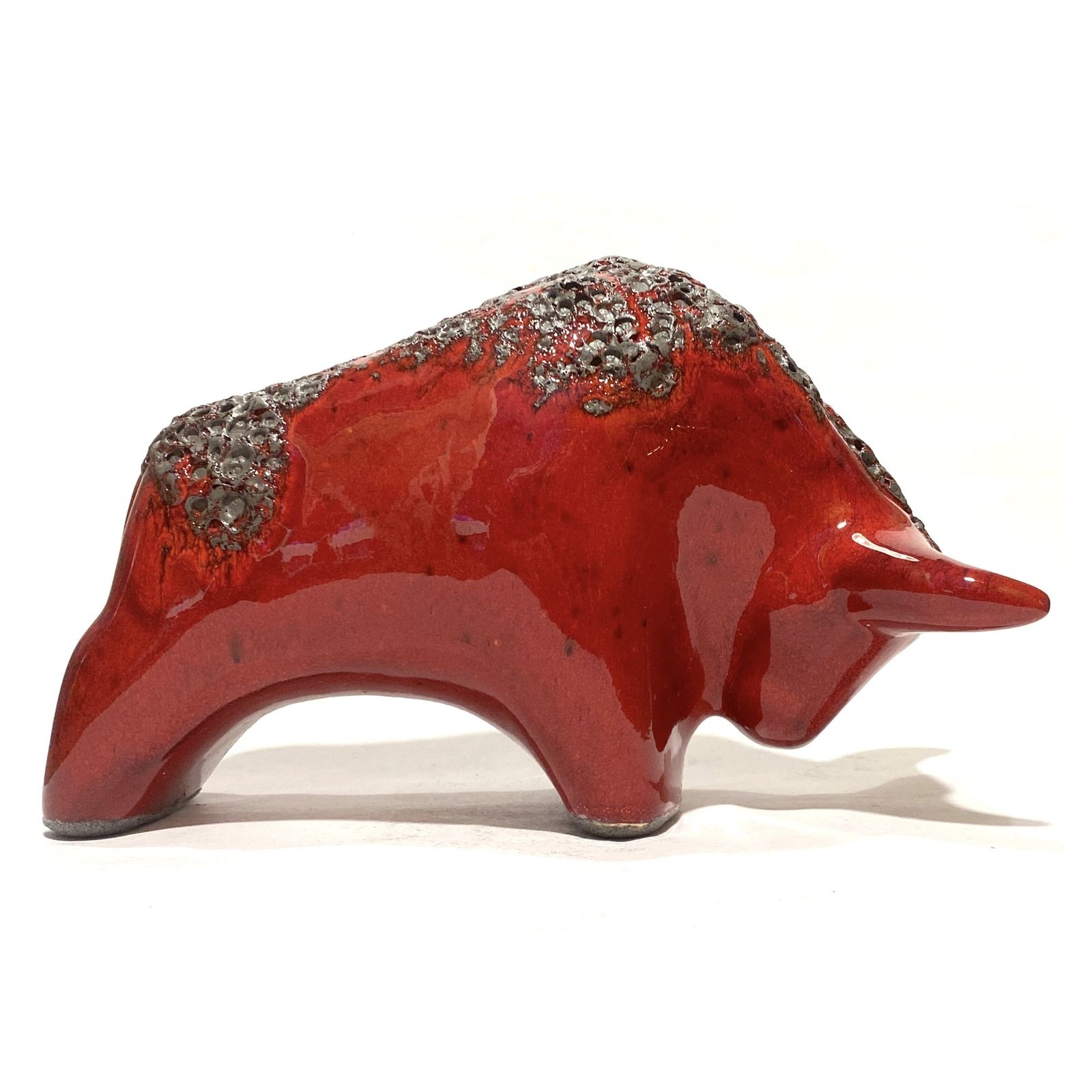 Otto Keramik stier in rode fat lava glazuur, West German Pottery stijlsculptuur photo 109.99