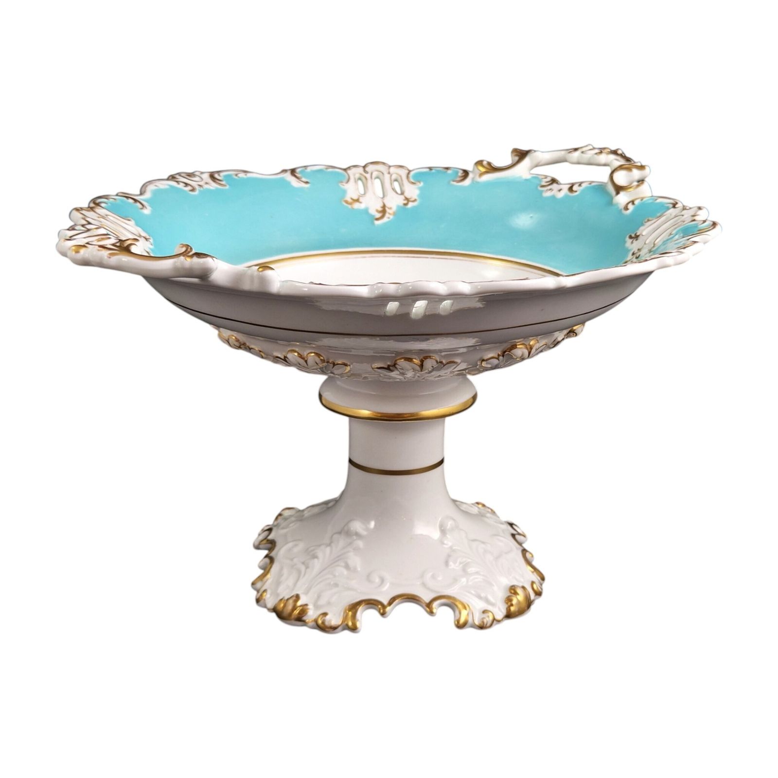 Coalport Turquoise Rococo Pedestal Bowl, C.1840–1850 photo vinterior