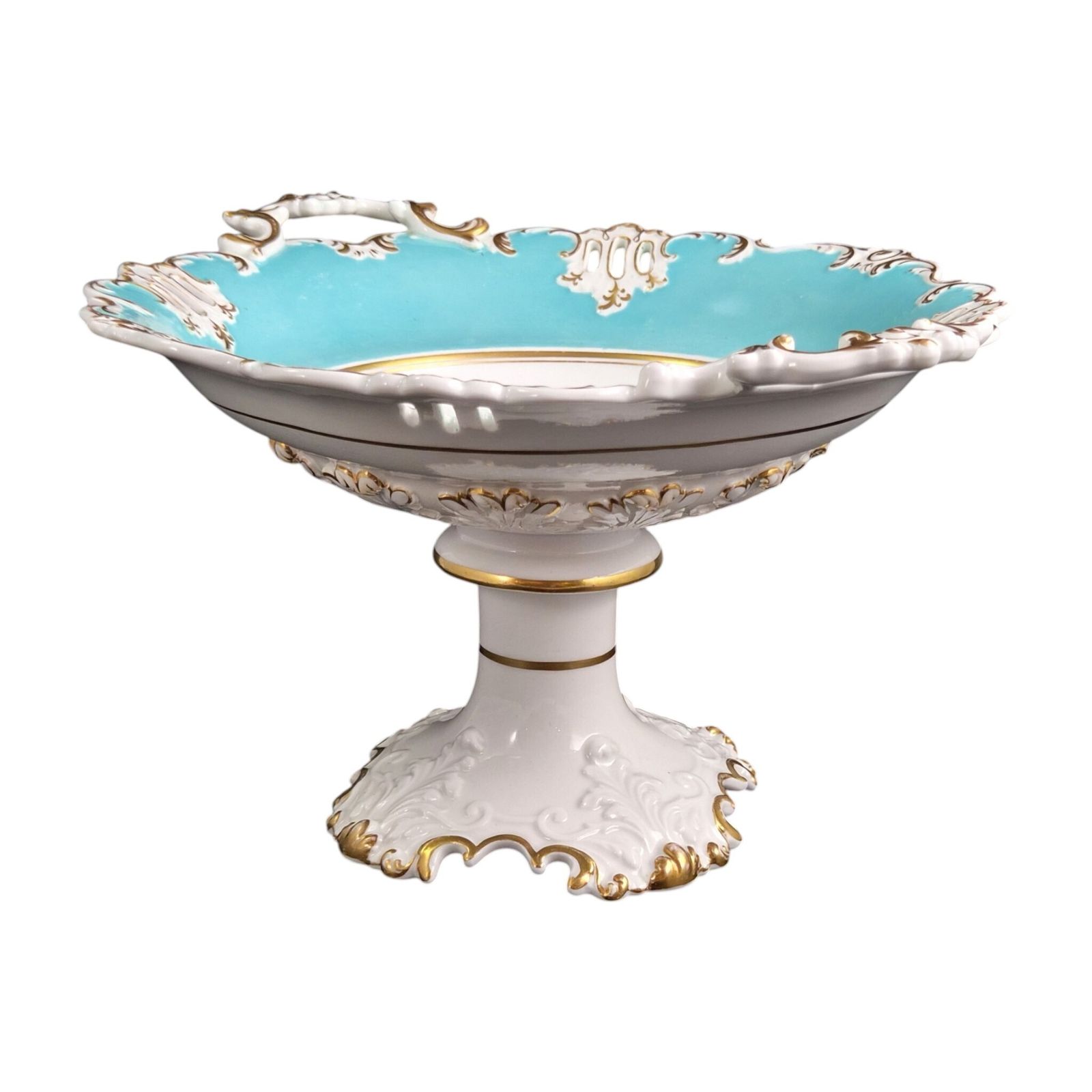 Coalport Turquoise Rococo Pedestal Bowl, C.1840–1850 photo vintage