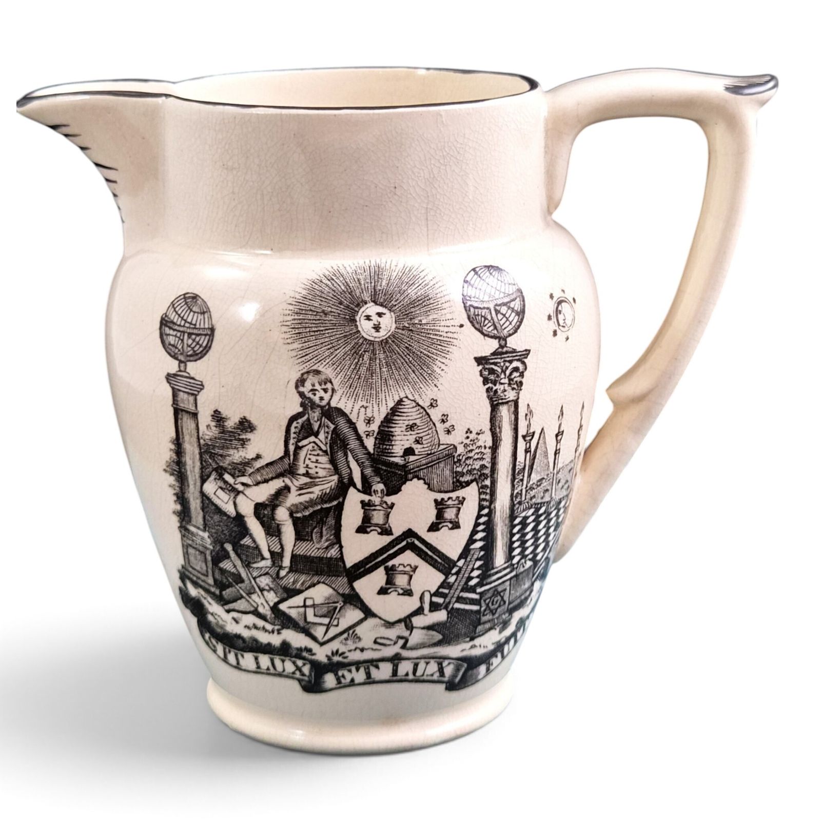 Staffordshire Maçonniek Creamware Kruikje, begin 19e eeuw, ca. 1810