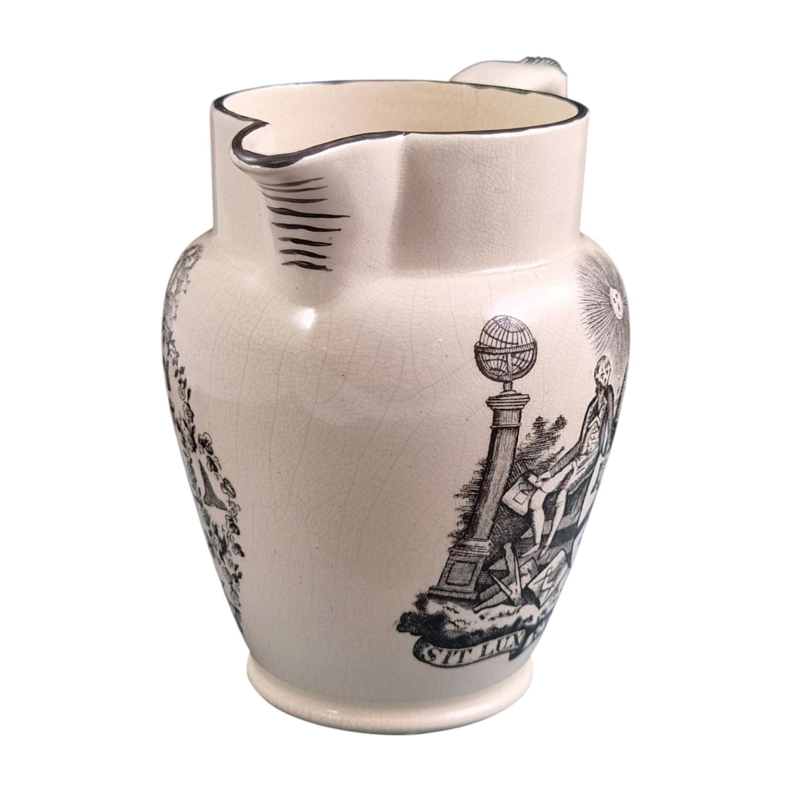 Staffordshire Maçonniek Creamware Kruikje, begin 19e eeuw, ca. 1810 photo vinterior