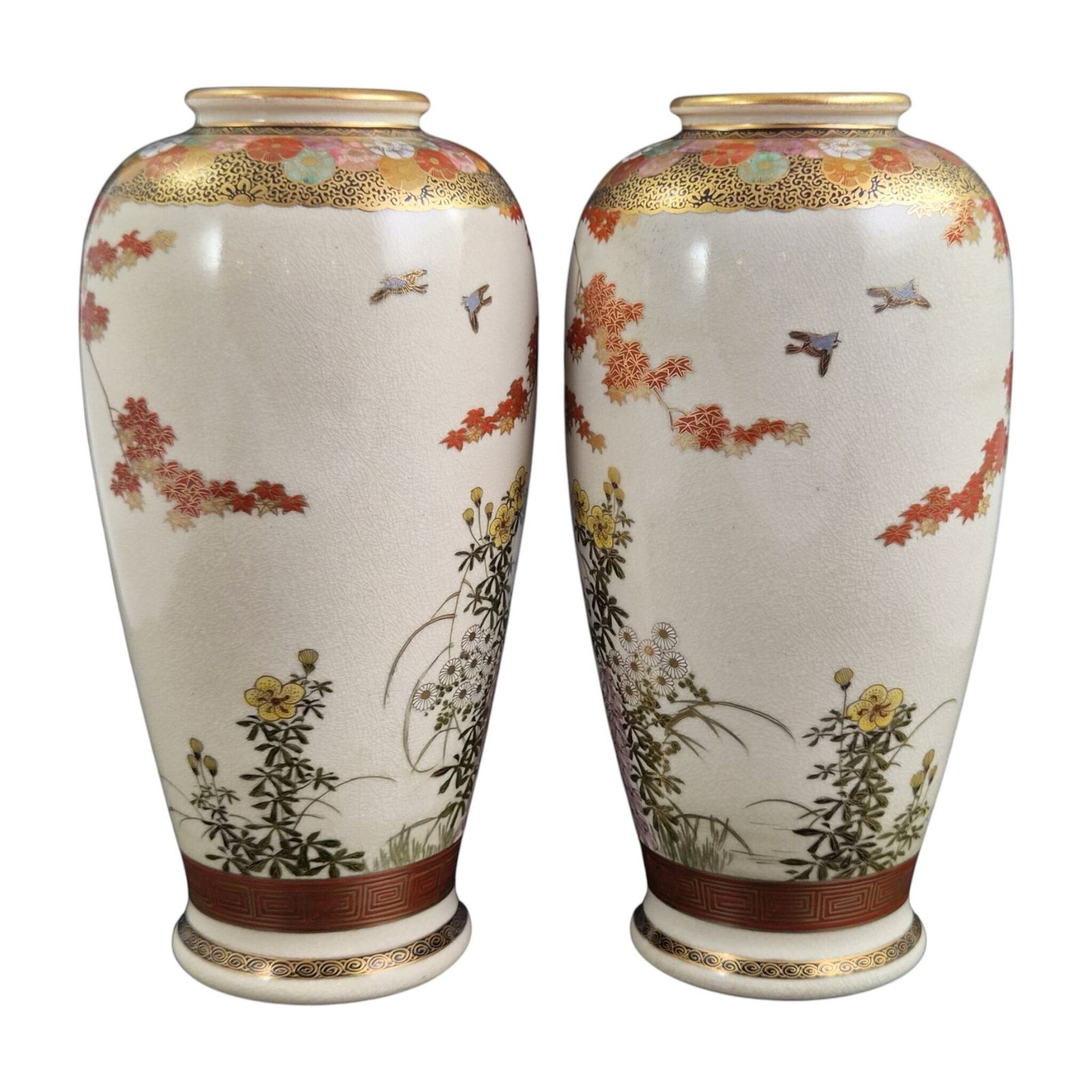Pair Of Large Fine Japanese Satsuma Vases, Maruni Kobe, Late Meiji Period photo Home Decor