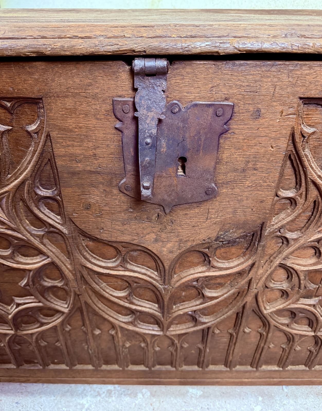 Furniture Late 18th Century Spanish Carved Wood Chest With Gothic Decoration photo