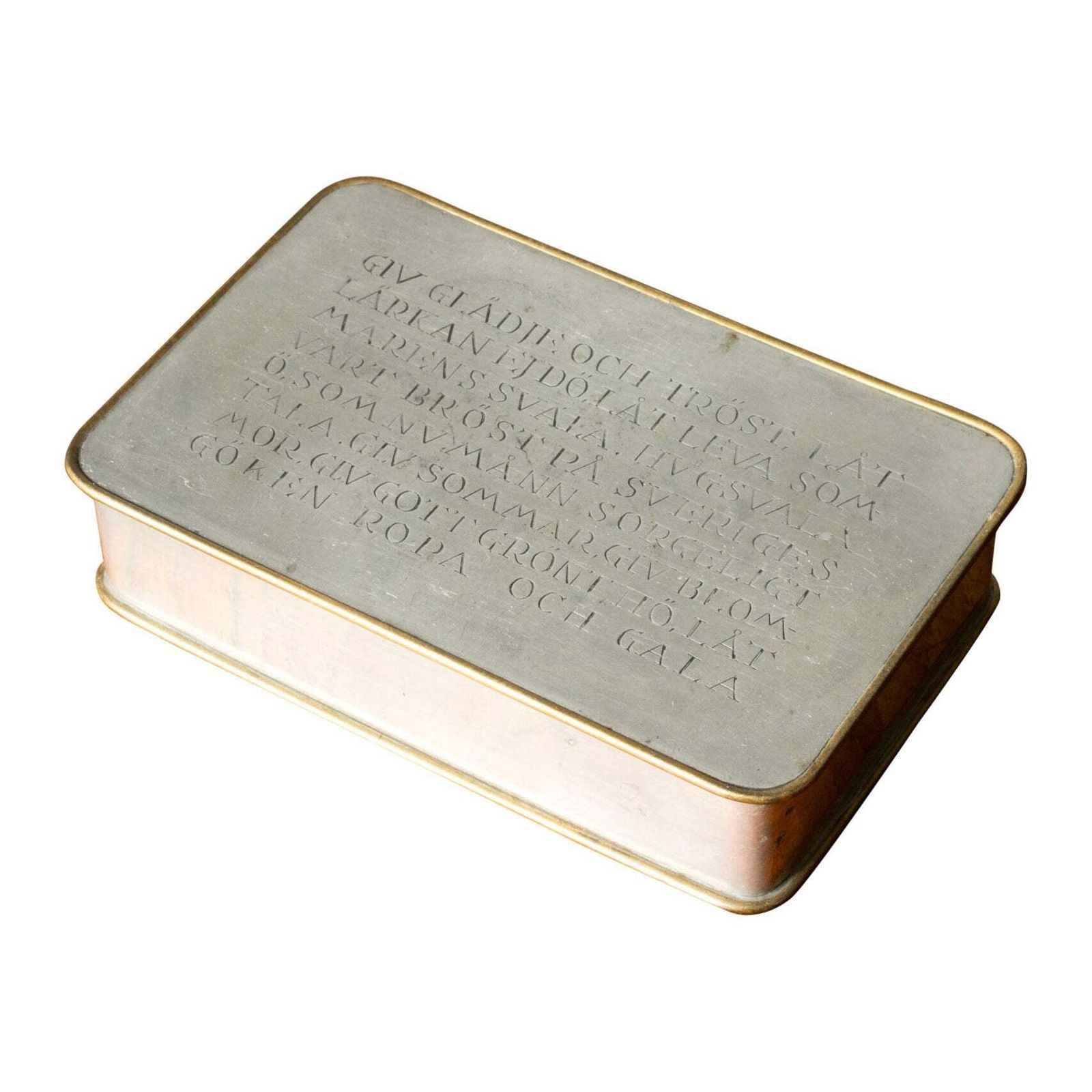 Zweedse dekselbox van tin en messing, Firma Svenskt Tenn, 1949