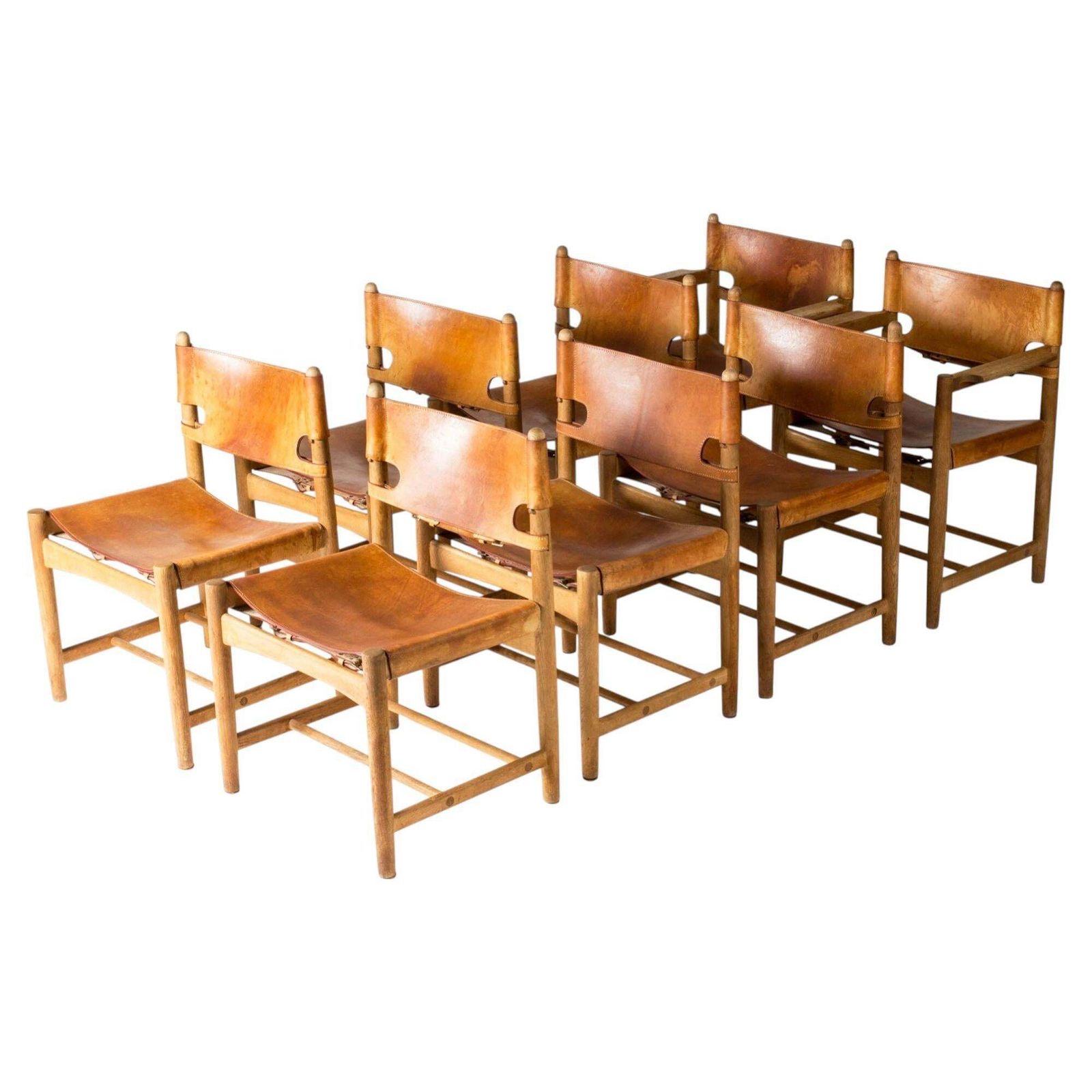 Set Of Eight Oak And Leather Dining Chairs By Børge Mogensen, Denmark, 1960s