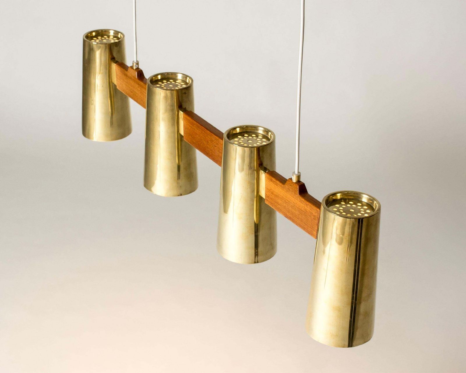 Midcentury Modern Teak And Brass Pendant By Hans Bergström, Sweden, 1950s photo vintage