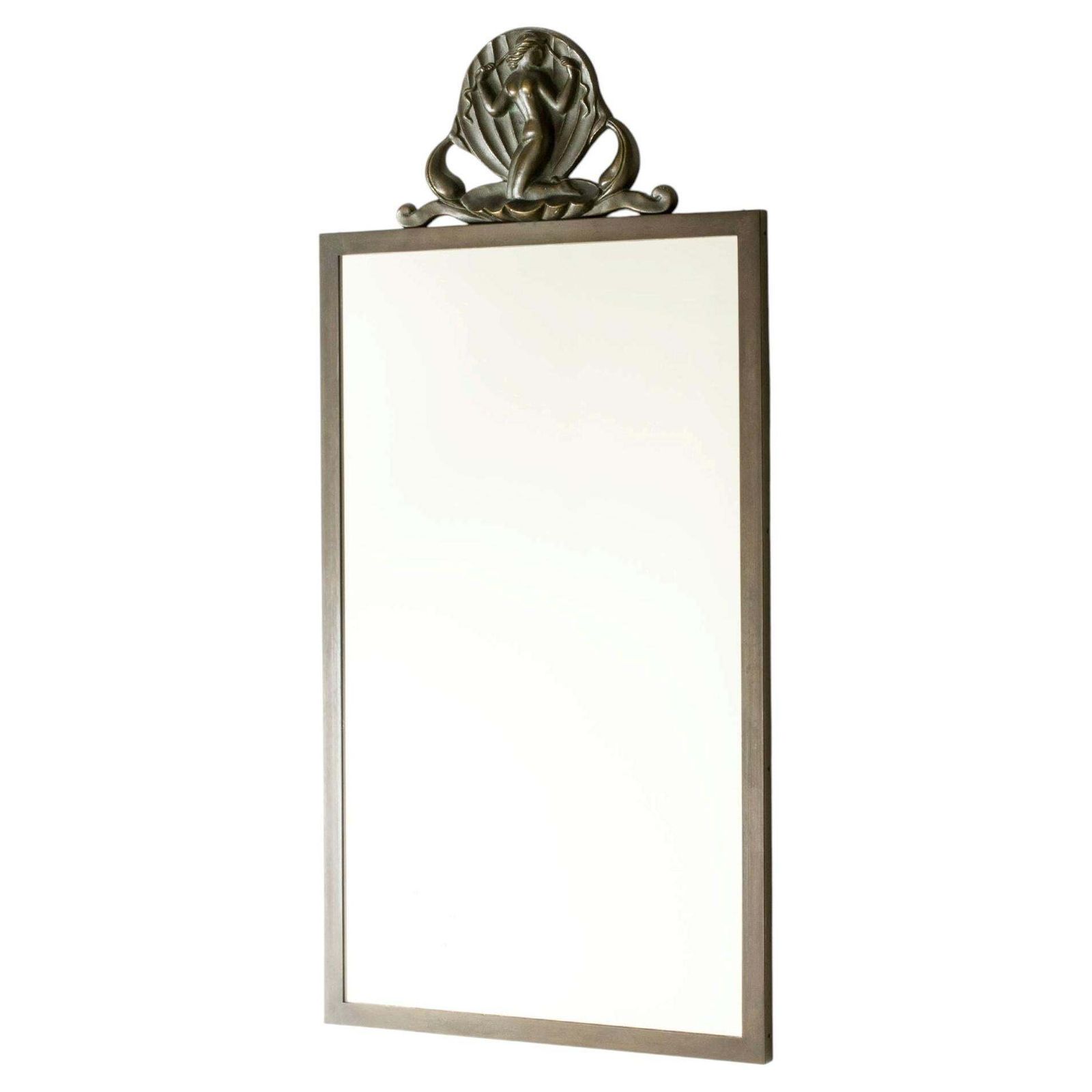Swedish Grace Bronze Wall Mirror By Oscar Antonsson, Ystad Metall, Sweden, 1930s