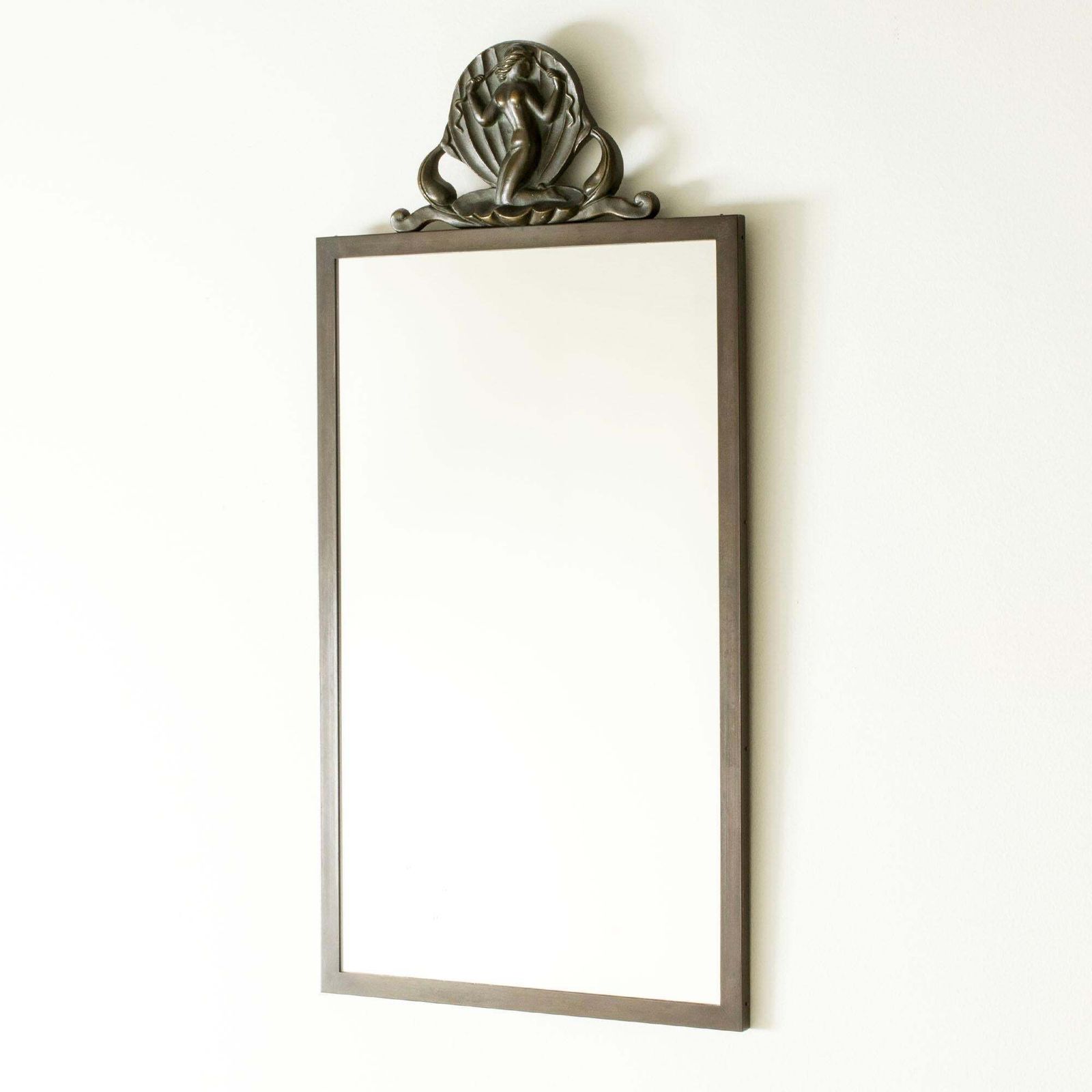 Swedish Grace Bronze Wall Mirror By Oscar Antonsson, Ystad Metall, Sweden, 1930s photo furniture
