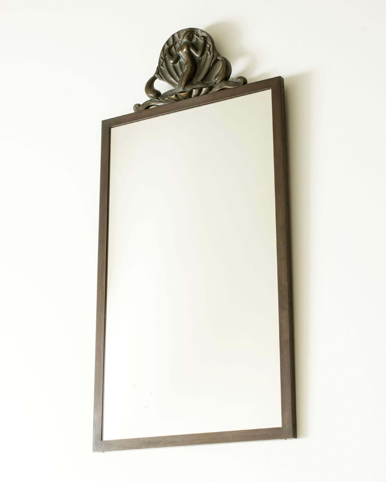 Swedish Grace Bronze Wall Mirror By Oscar Antonsson, Ystad Metall, Sweden, 1930s photo for sale