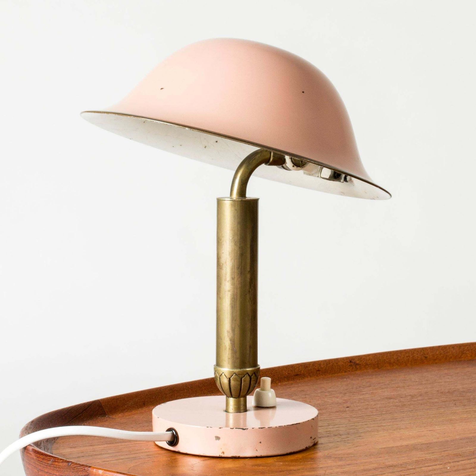 Scandinavian Modern Table Lamp By Boréns, Brass & Pink Lacquer, 1930s photo for sale