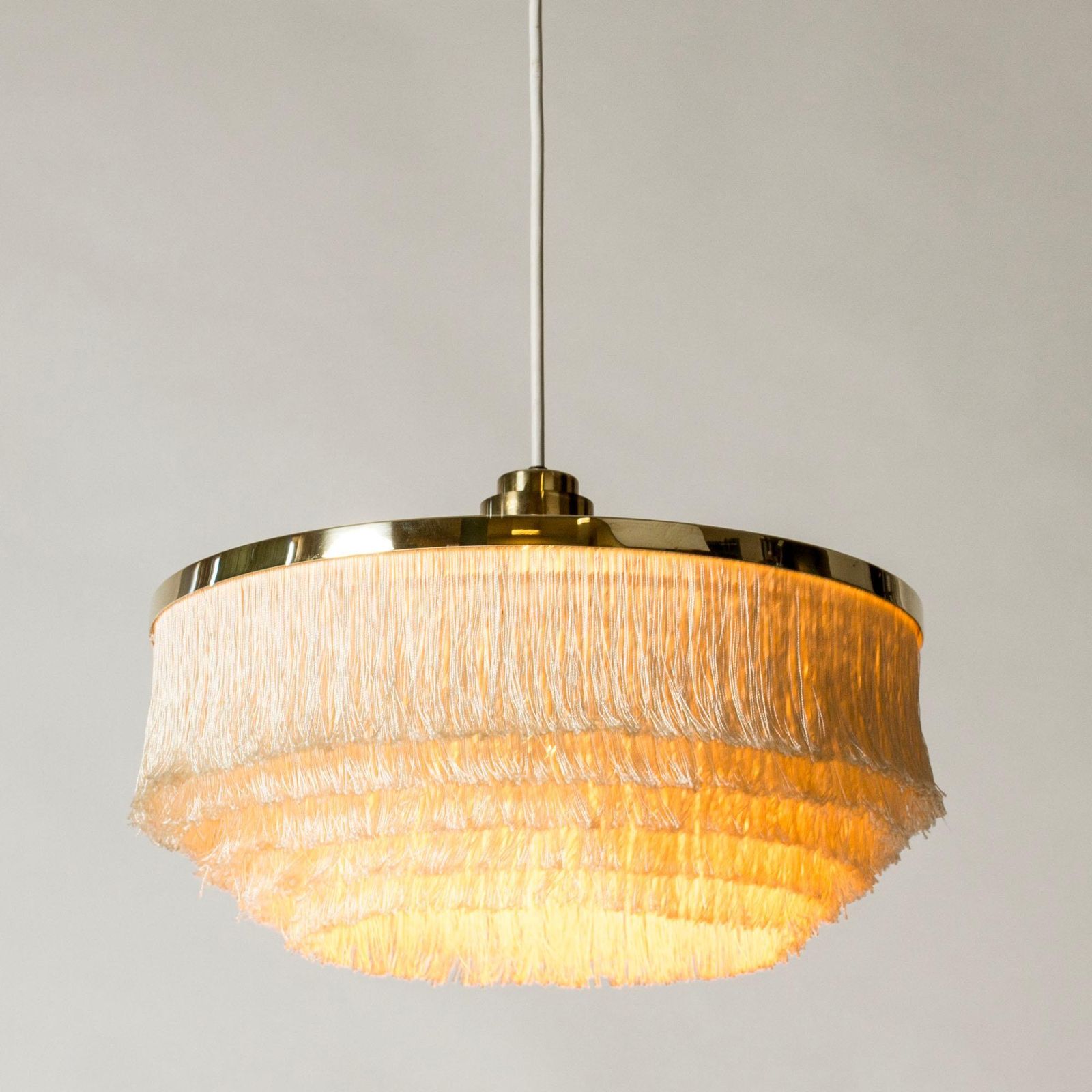 Scandinavian Modern Hans Agne Jakobsson Brass And Silk Pendant Lamp, Model T 603 photo furniture