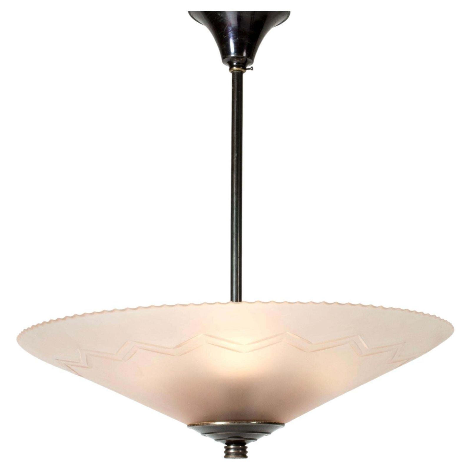 Edward Hald Plafondlamp, Perzikkleurig Glas & Metaal, Zweeds Design, jaren 1920