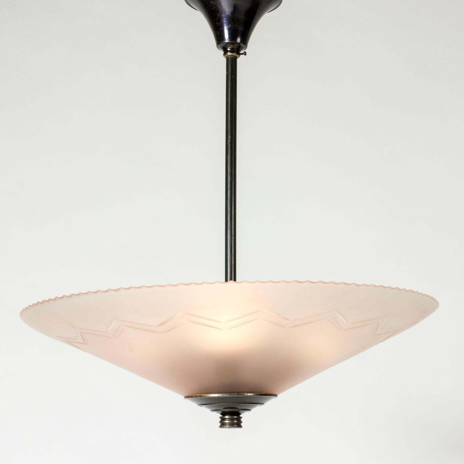 Edward Hald Ceiling Light, Peach Glass & Metal, Swedish Design, 1920s photo furniture