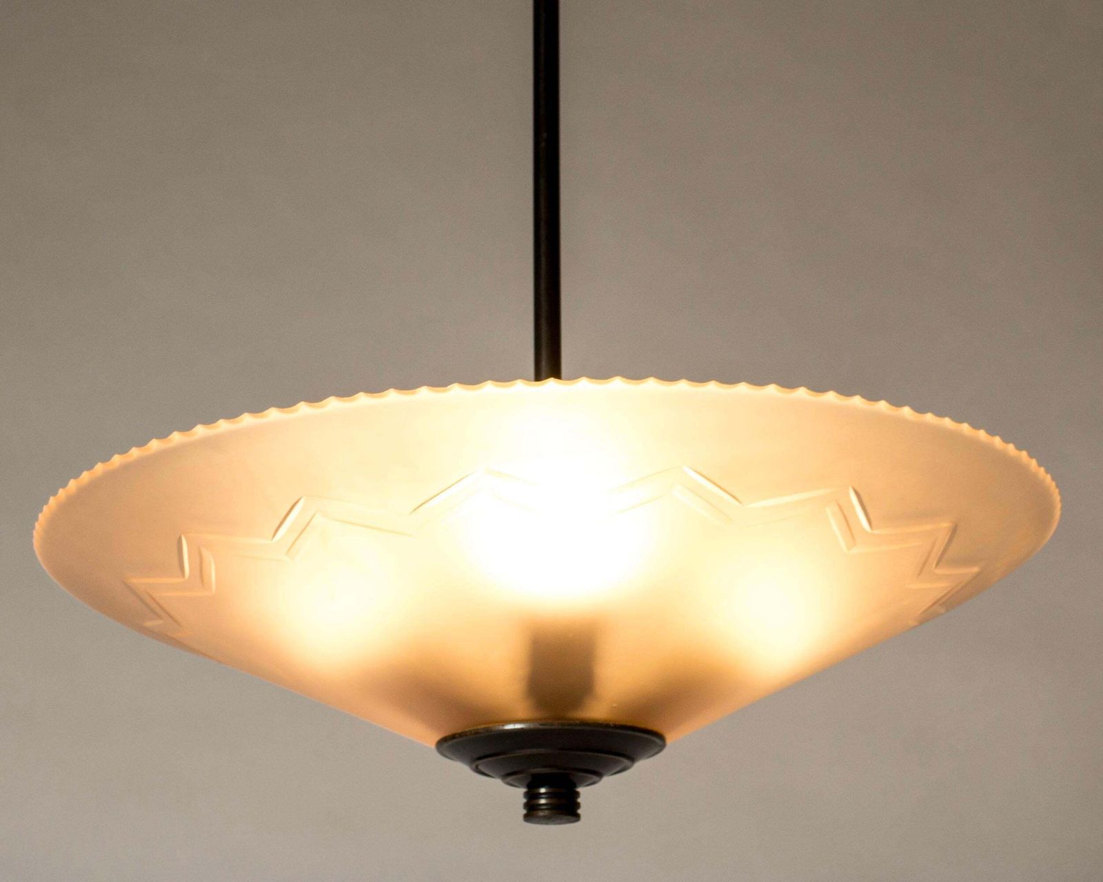 Edward Hald Ceiling Light, Peach Glass & Metal, Swedish Design, 1920s photo buy
