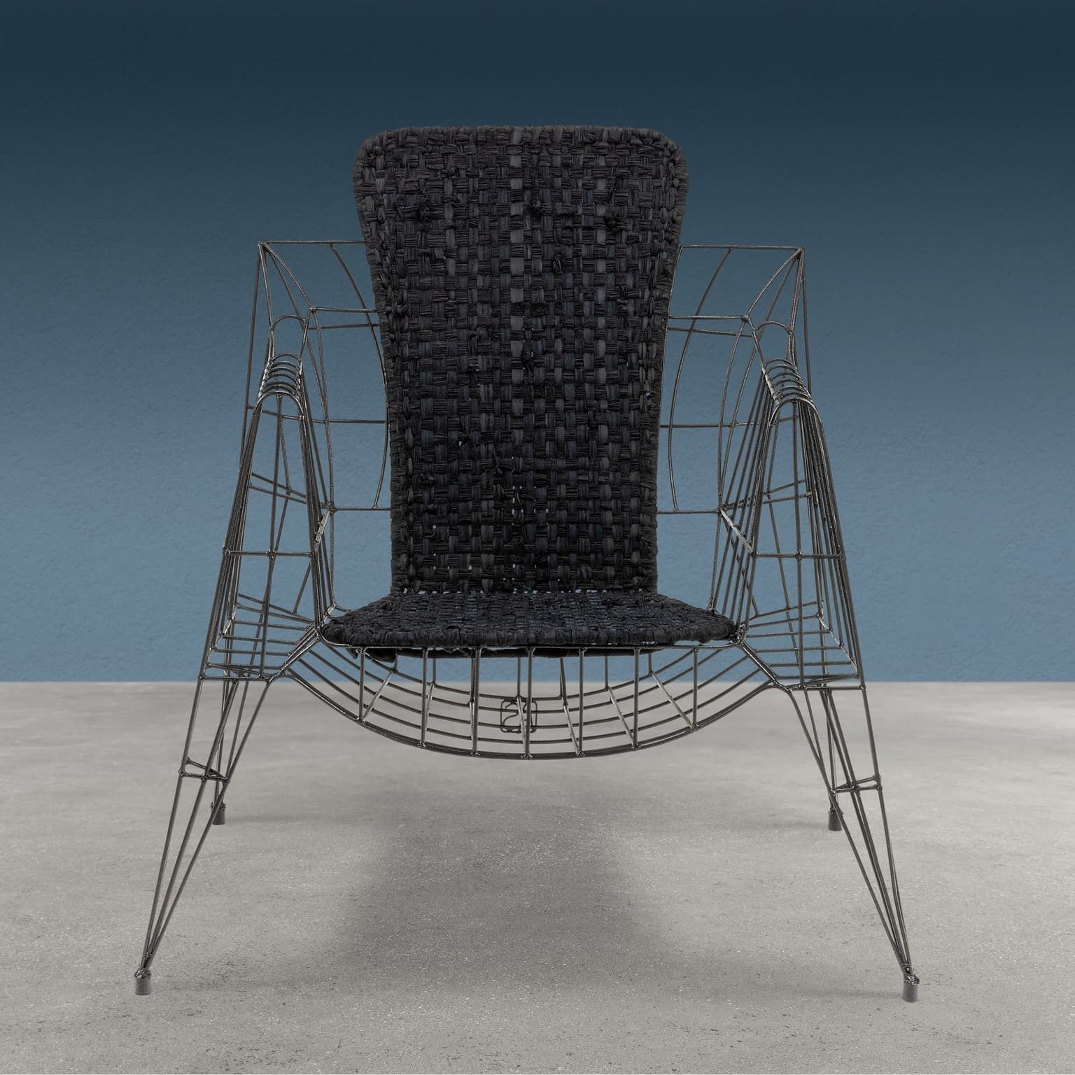 Fauteuil Minimalisti en verre et fer émaillé, par Anacleto Spazzapan