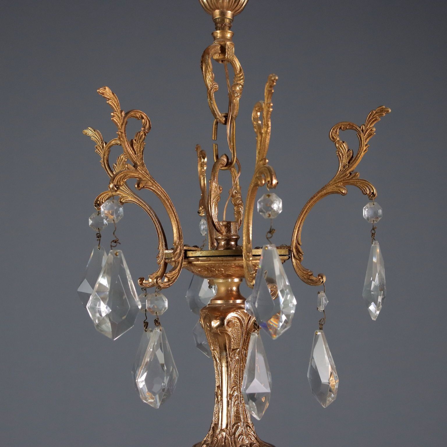 Chandelier Rococo Style Bronze Crystal Italy XX Century photo Lighting