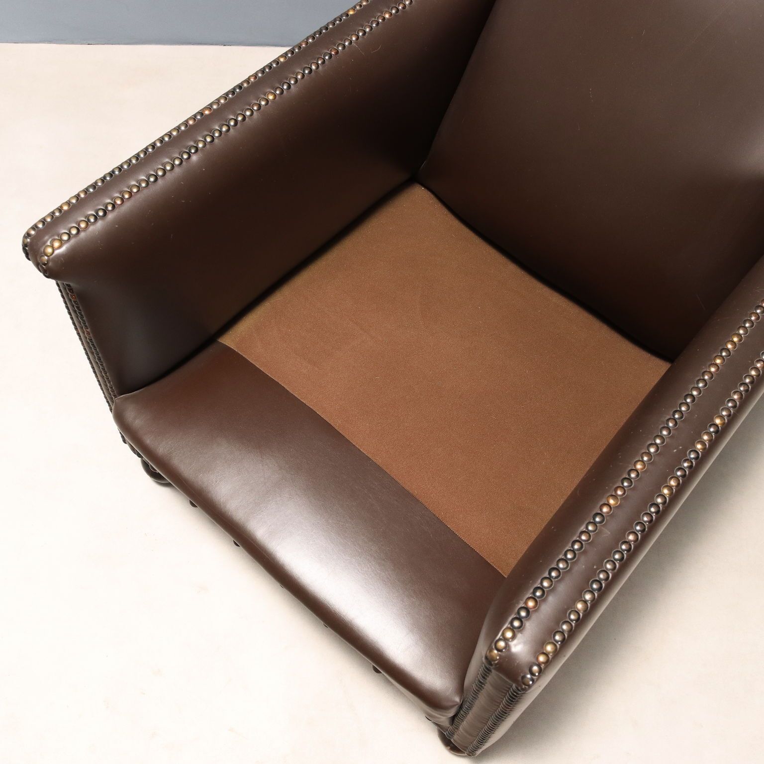 Antique Armchairs Leather Velvet Studs Italy XX Century photo vintage