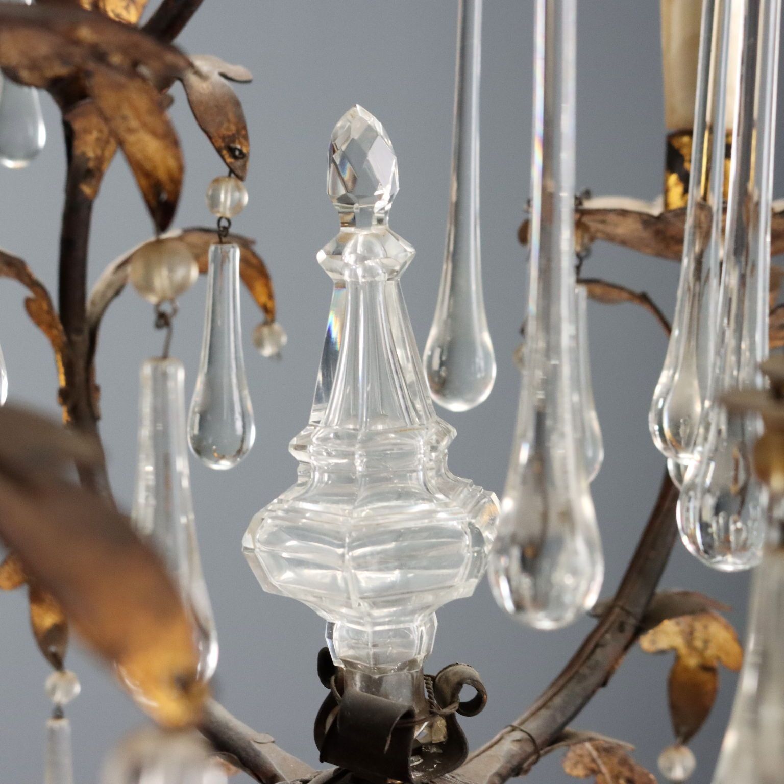 Antique Chandelier Iron Gilded Sheeth Metal Late XIX Century photo buy