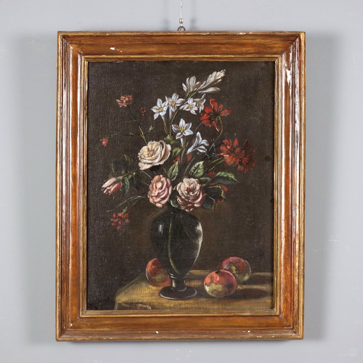 Peinture d'époque, huile sur toile, fleurs et fruits, XIXe siècle