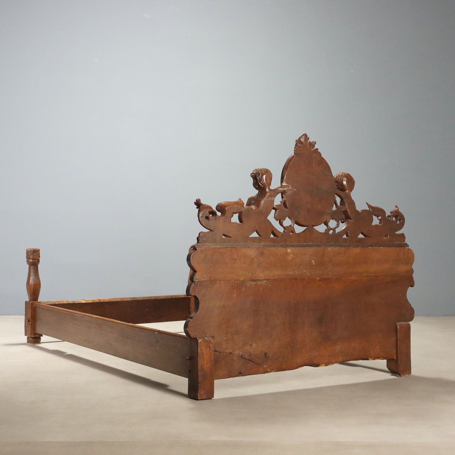 photo for sale Antique Single Bed Walnut Carvings Italy XIX Century