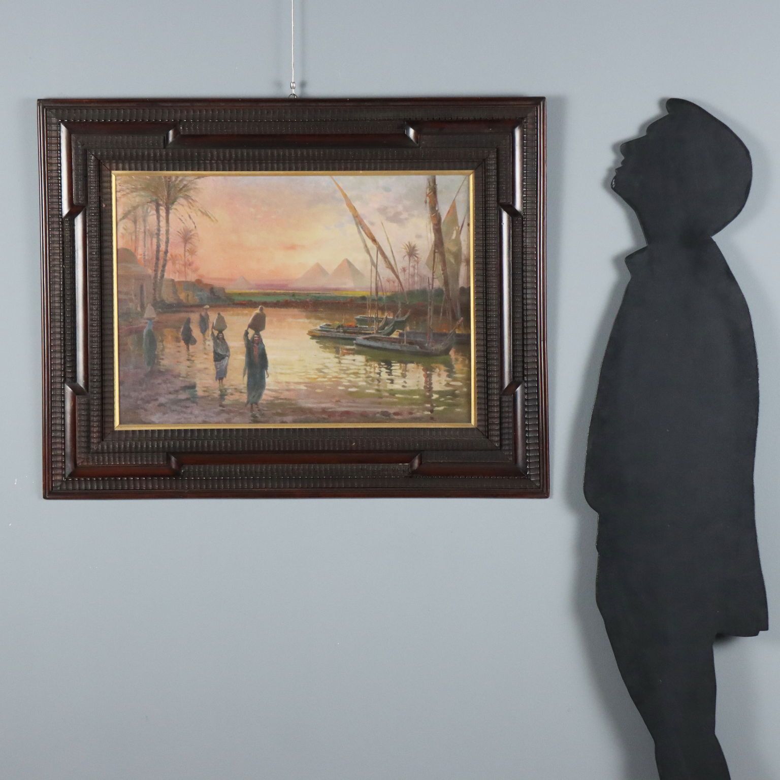 Peinture, paysage exotique avec pyramides et personnages photo furniture