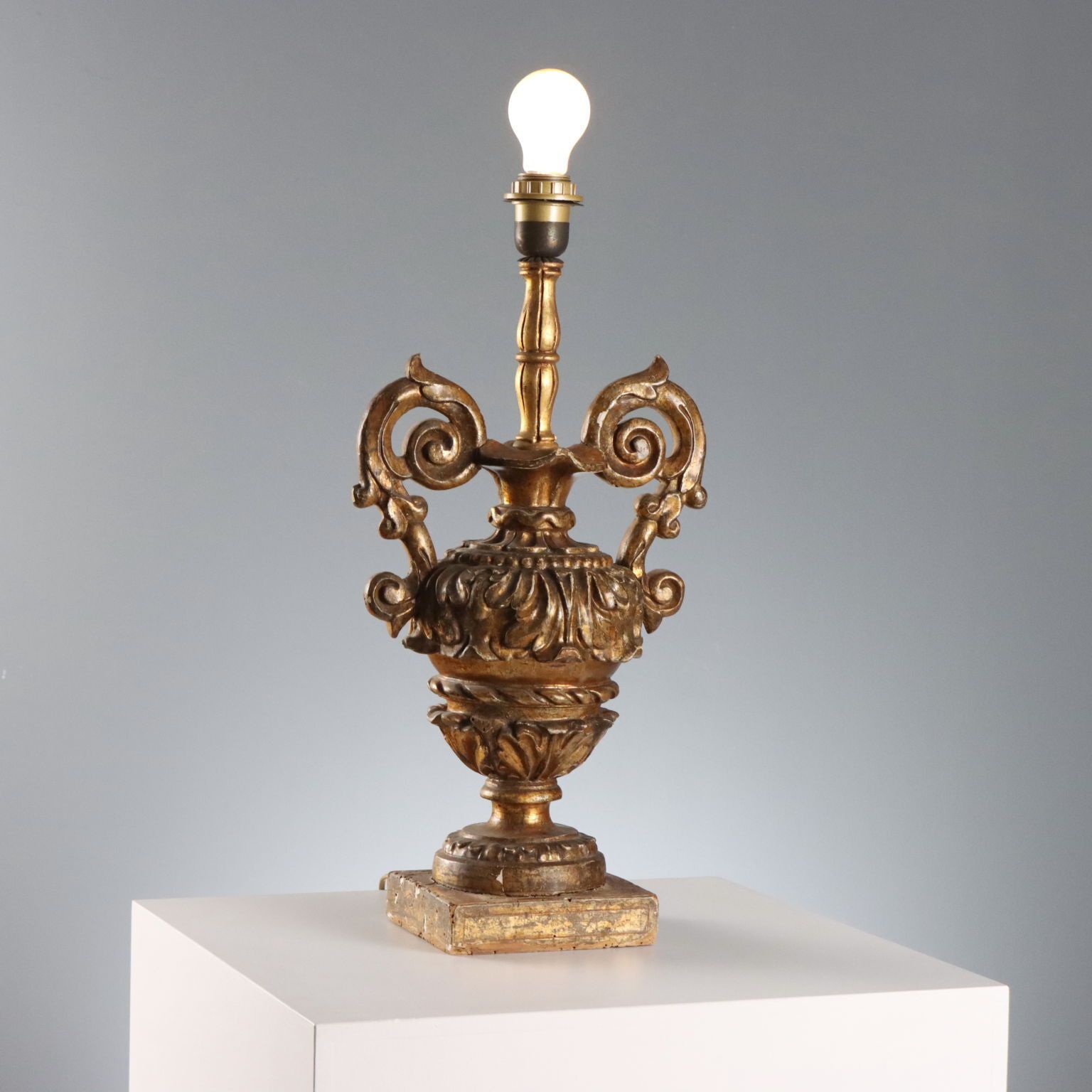 Neoclassical Gilded Wood Lamp XIX Century photo vintage