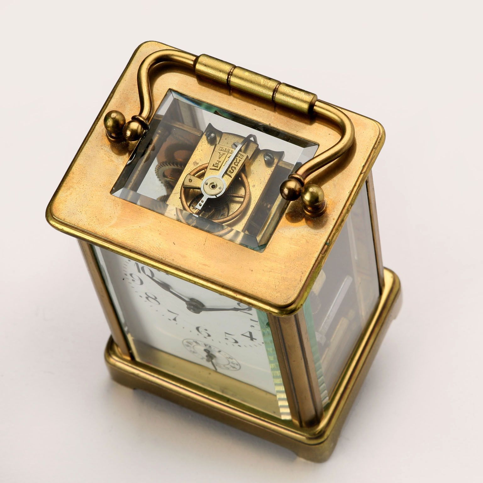 Antique Travel Clock Bronze Glass Europe XIX Century photo vinterior
