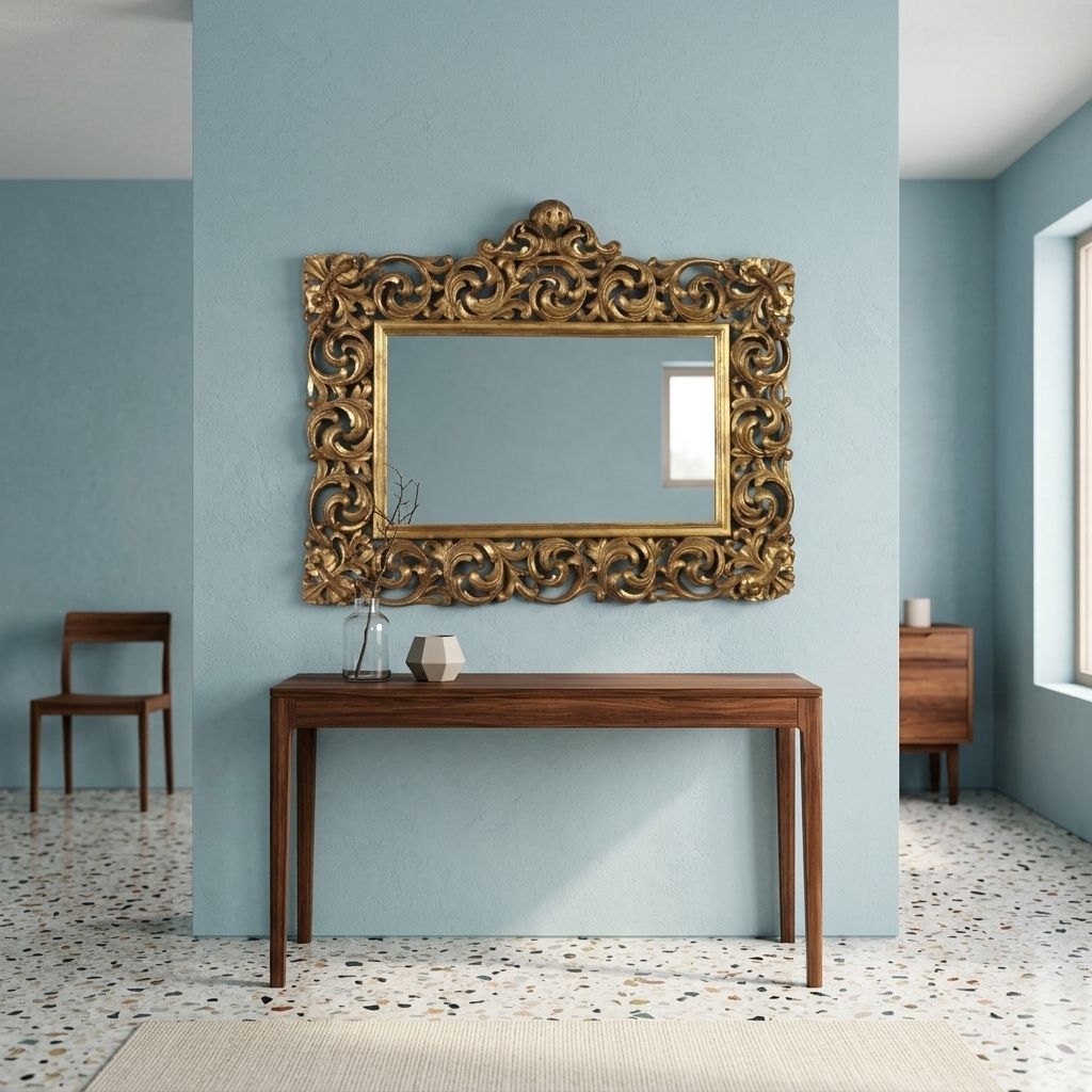 Barokke Spiegel Verguld Gesneden Hout Italië XX Eeuw photo furniture