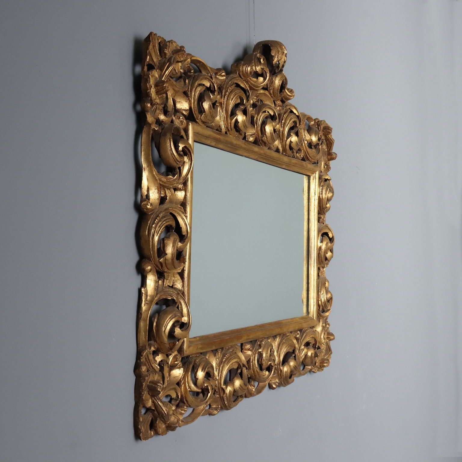 Barokke Spiegel Verguld Gesneden Hout Italië XX Eeuw photo Woonaccessoires