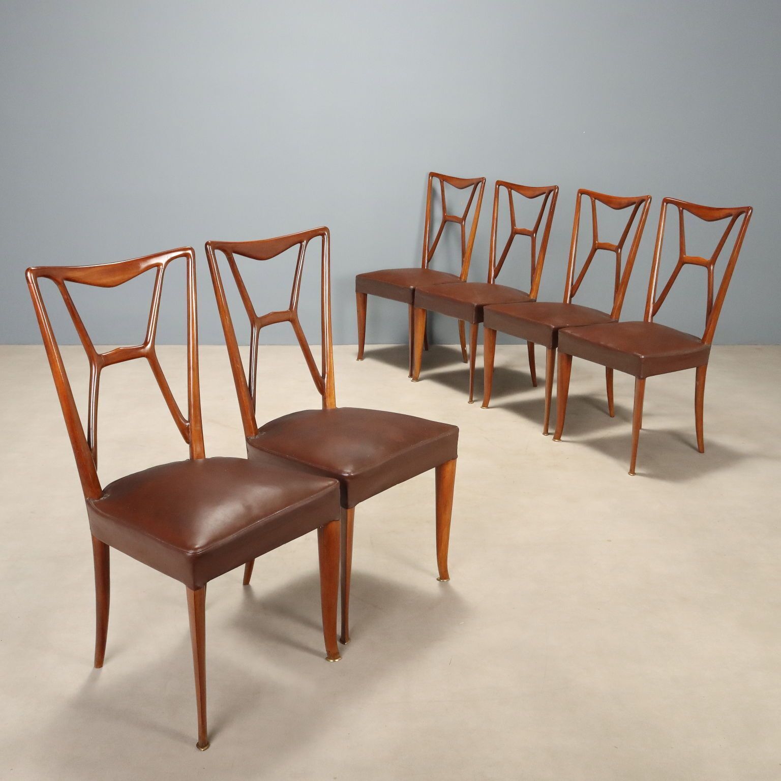 Chaises vintage en bois et similicuir, design italien, années 1950