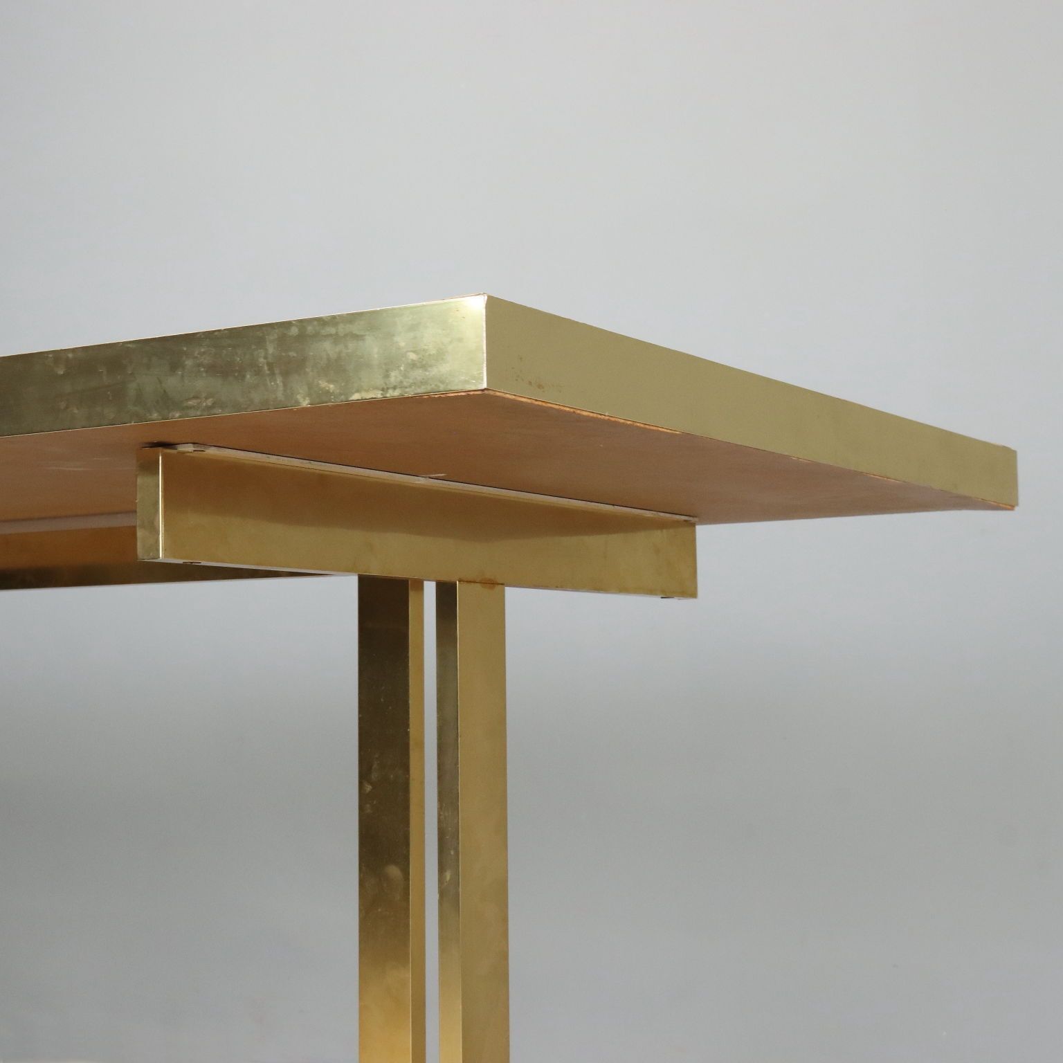 Vintage Table Mario Sabot Brass Laminate Design Italy 1980s photo 1830.0