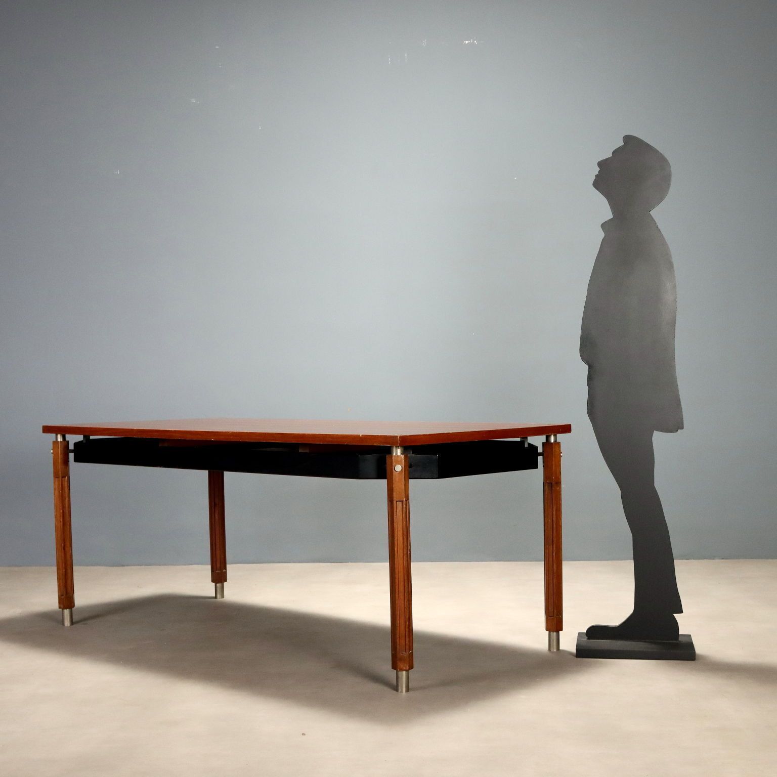 Vintage Table Beech Mahogany Aluminium Design Italy 1960s photo for sale