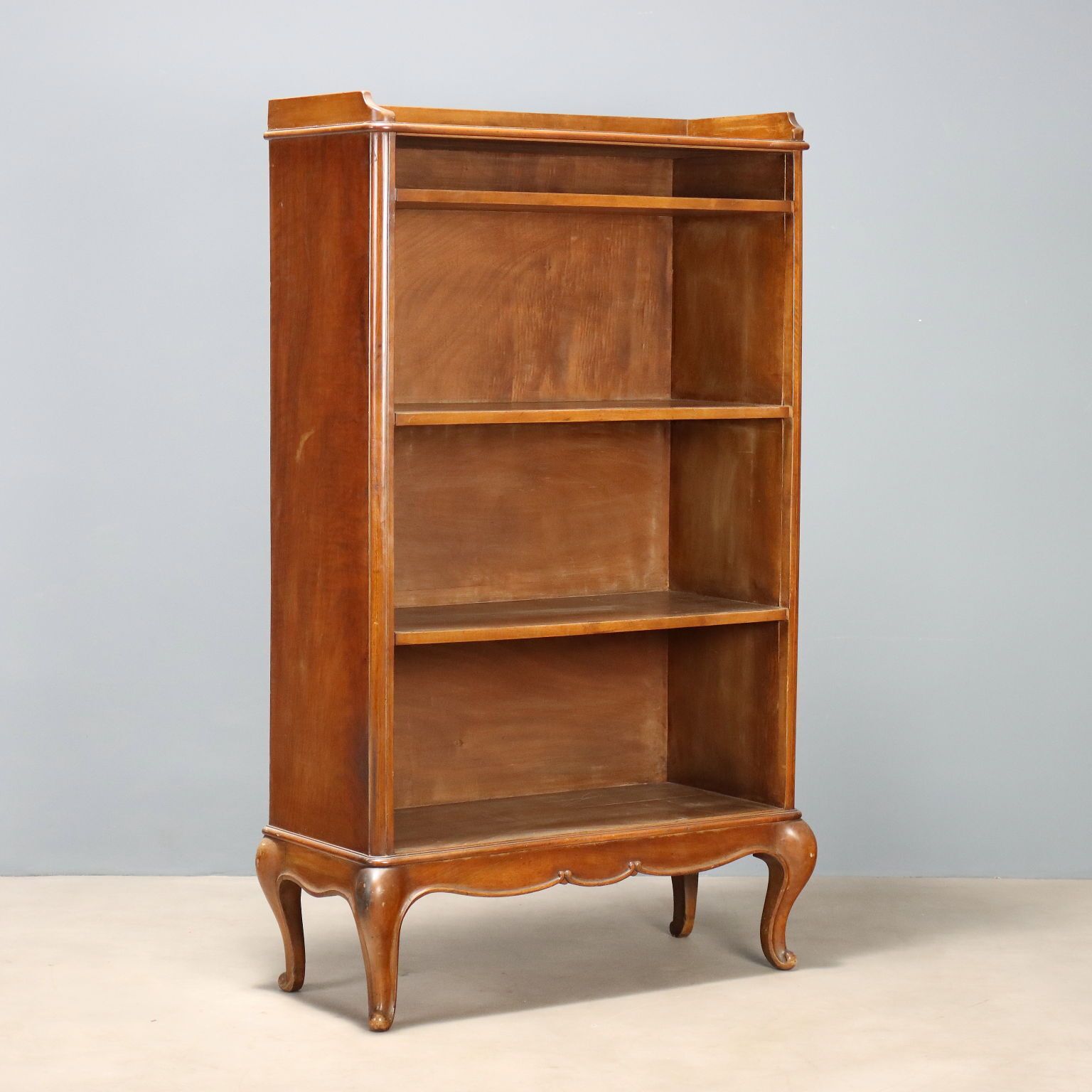 Open Walnut Bookcase With Balustrade   Italy 20th Century