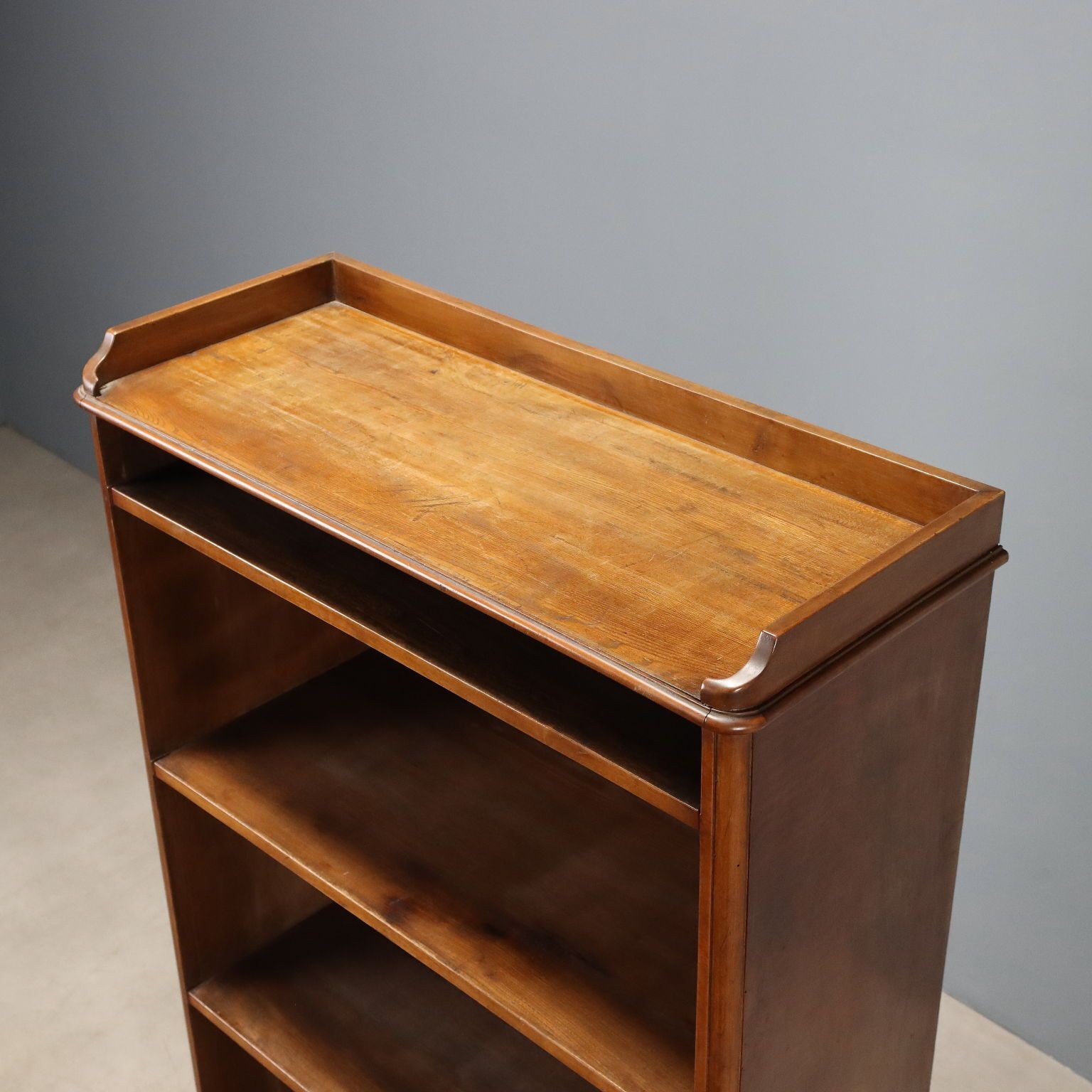 Open Walnut Bookcase With Balustrade   Italy 20th Century photo vintage