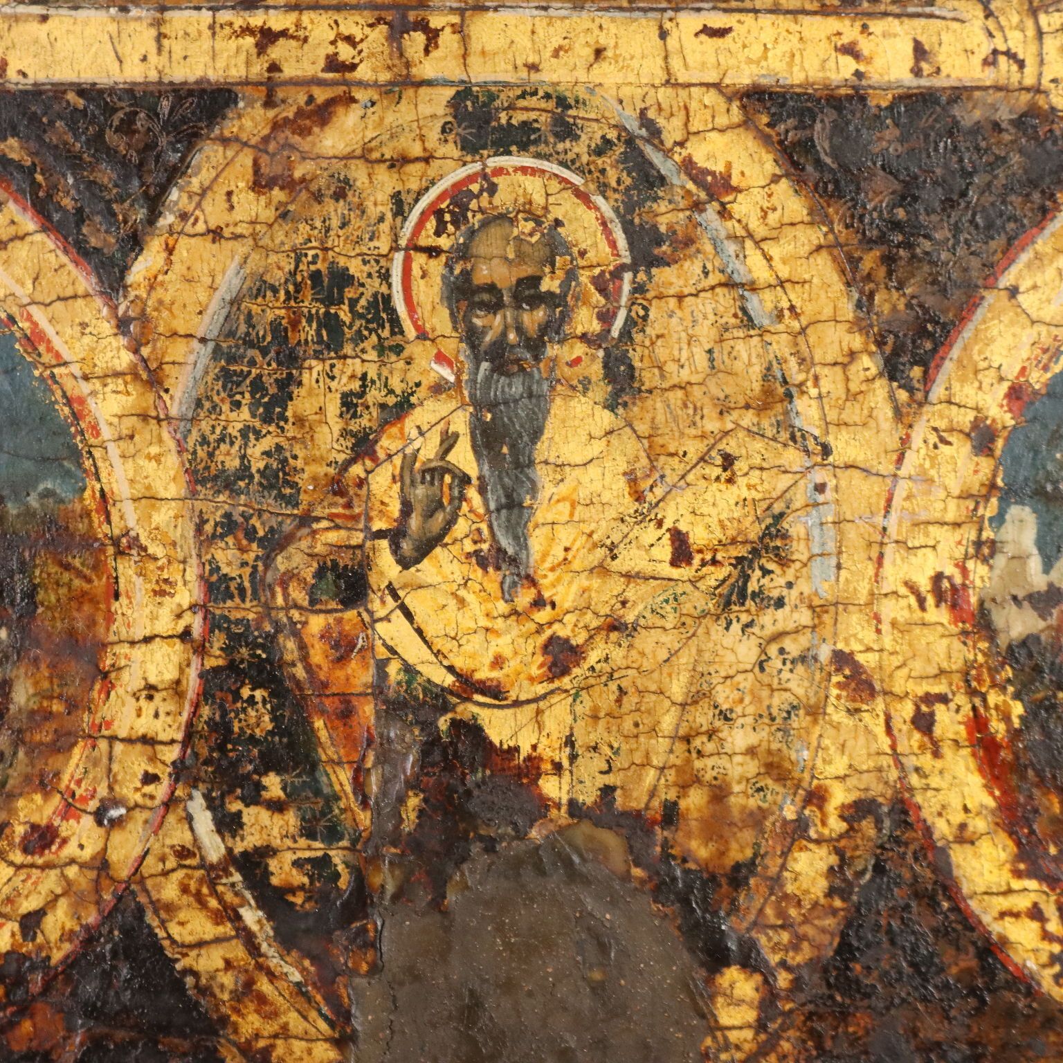 Antique Icon Jesus And Virgin Mary Tempera On Board XVIII Century photo vintage