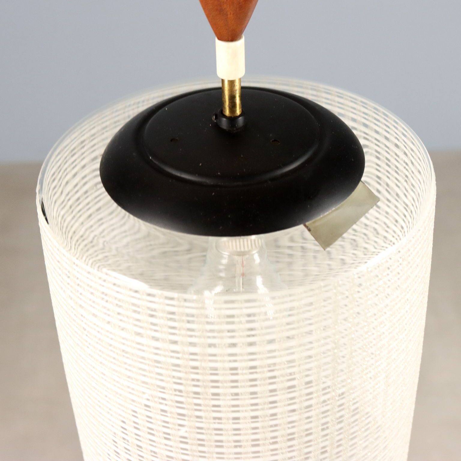 Vintage Plafondlamp Hout Glas Design Italië jaren 1960-1970 photo vintage