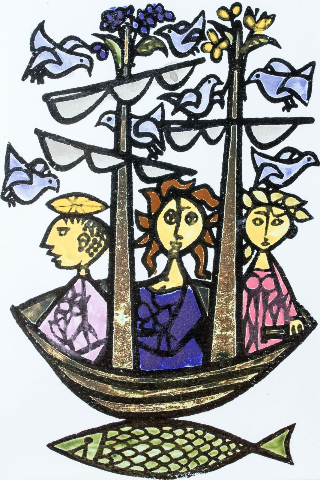 "Karneval" faience vaas van Stig Lindberg, Gustavsberg, Zweden, ca. jaren 1950 photo for sale
