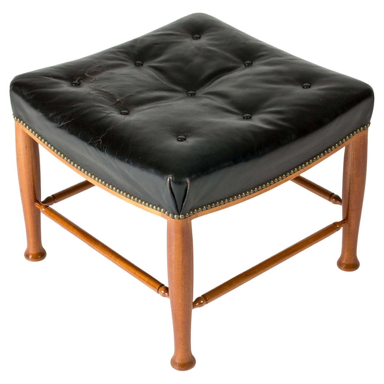 Pouf mid-century modern en cuir, Josef Frank, Svenskt Tenn, Suède, années 1950