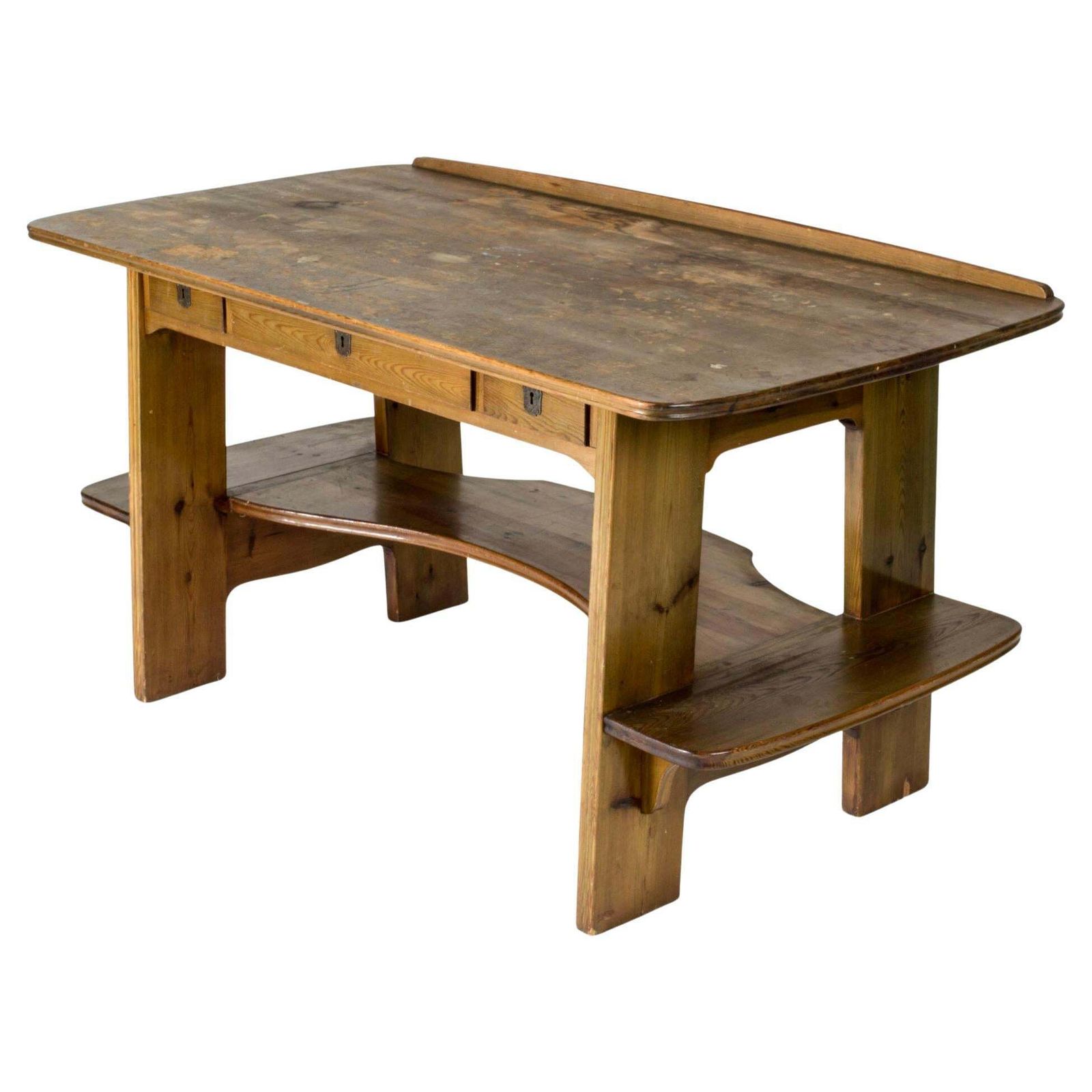 Art Nouveau Pine Desk By Carl Westman, Sweden, 1910s