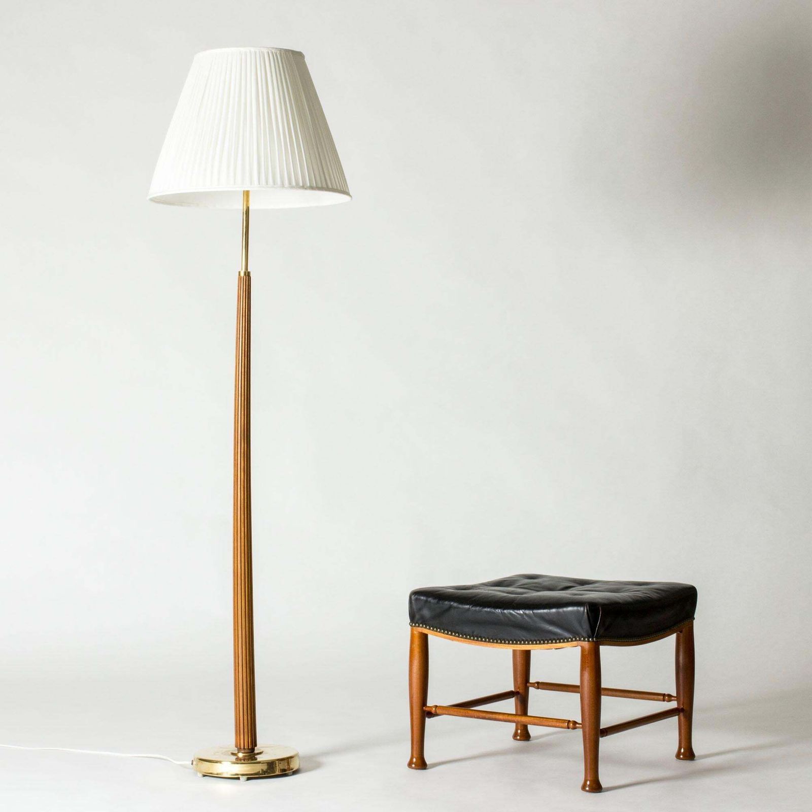 Midcentury Mahogany Floor Lamp By Hans Bergström, Sweden, 1950s photo vinterior